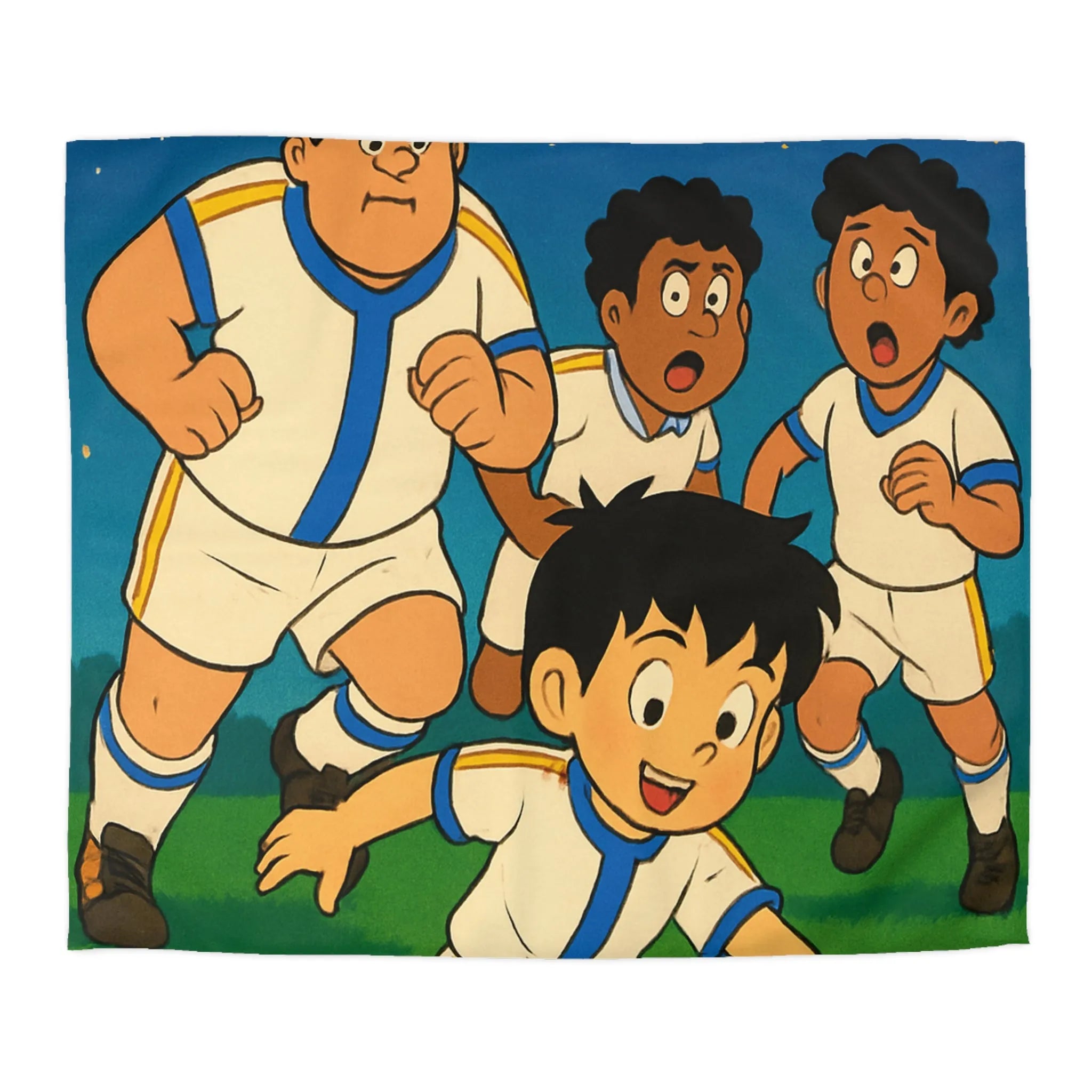 Housse de couette enfant illustrée football garçons jouant sous ciel étoilé nuit