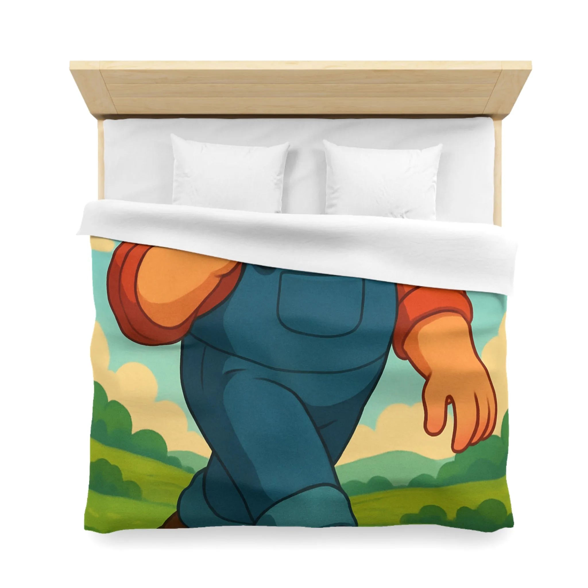 Housse de couette fermier joyeux avec animaux, arc-en-ciel et tracteur, paysage coloré