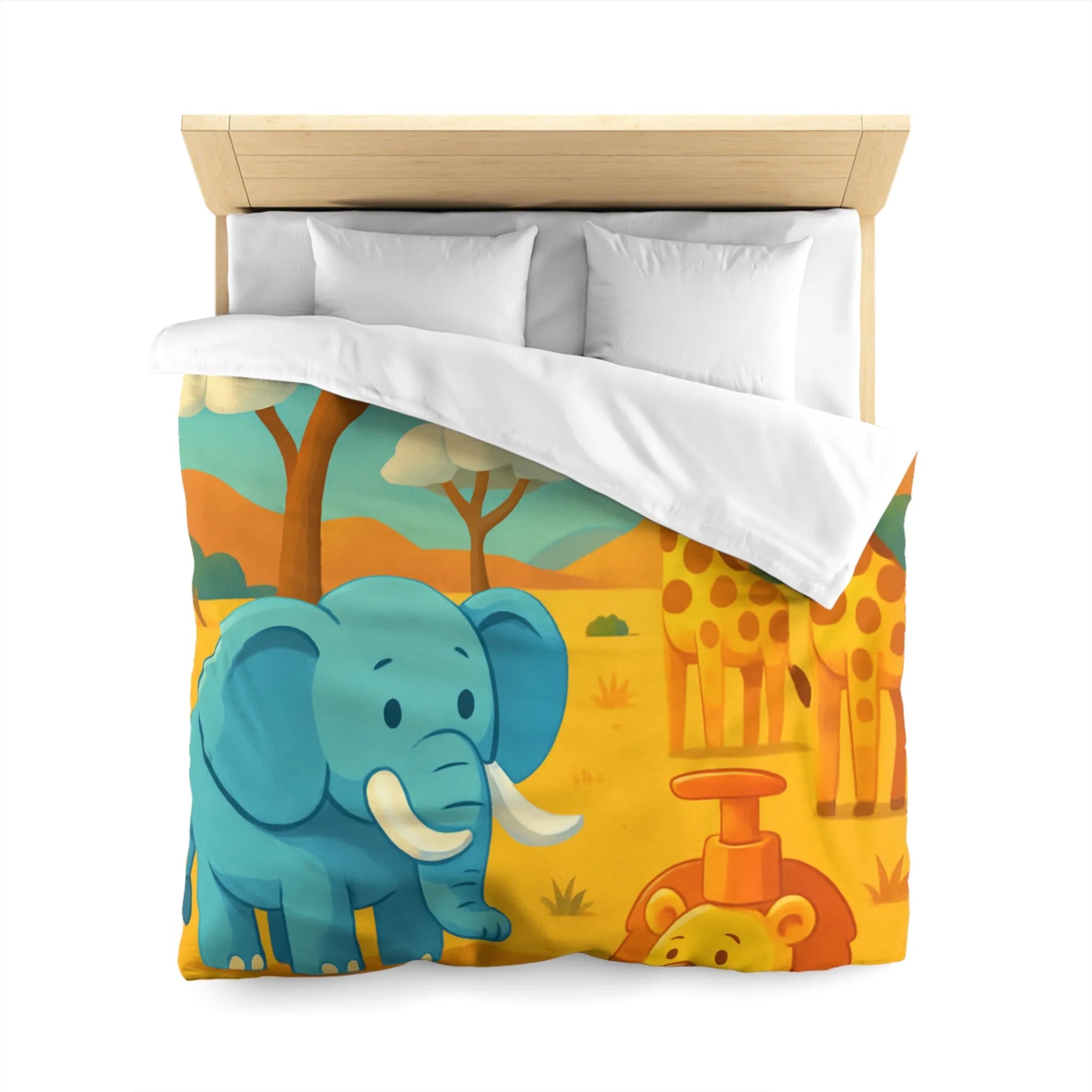 Animaux de Savane Joueurs avec Arbres à Rouleaux pour Housse de Couette Enfant Unique