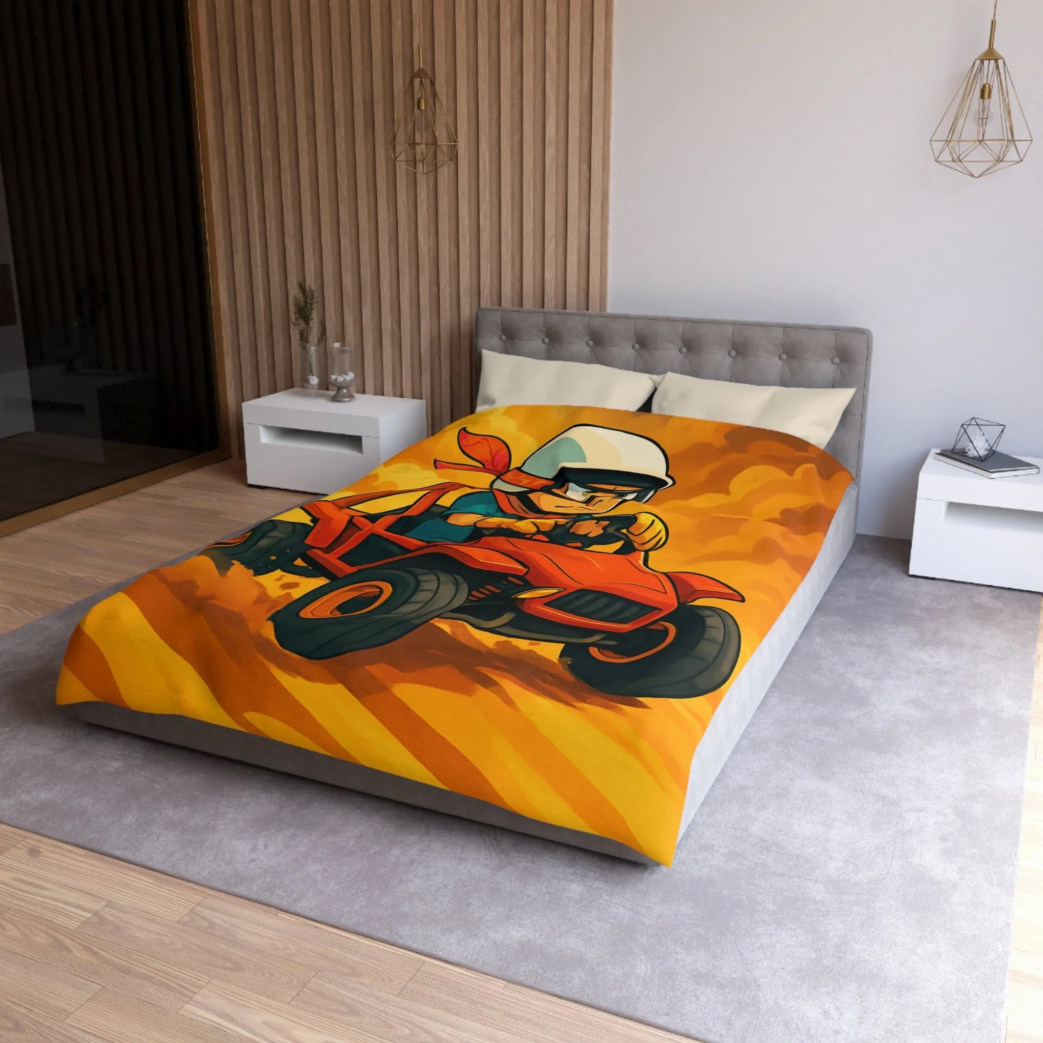 Housse de couette aventure enfant avec pilote de buggy dans le désert ensoleillé