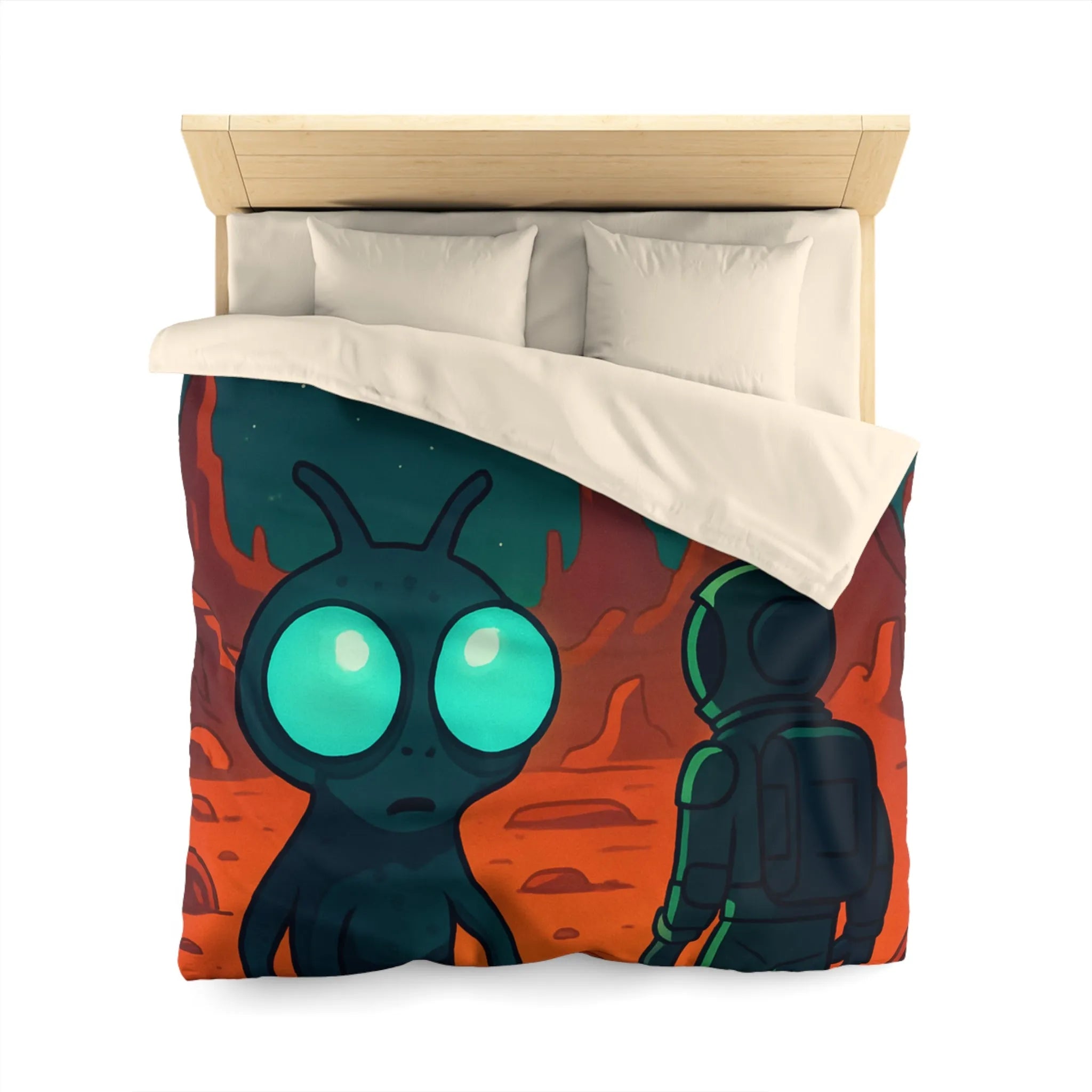 Housse de couette extraterrestre et astronaute sur fond de paysage lunaire mythique