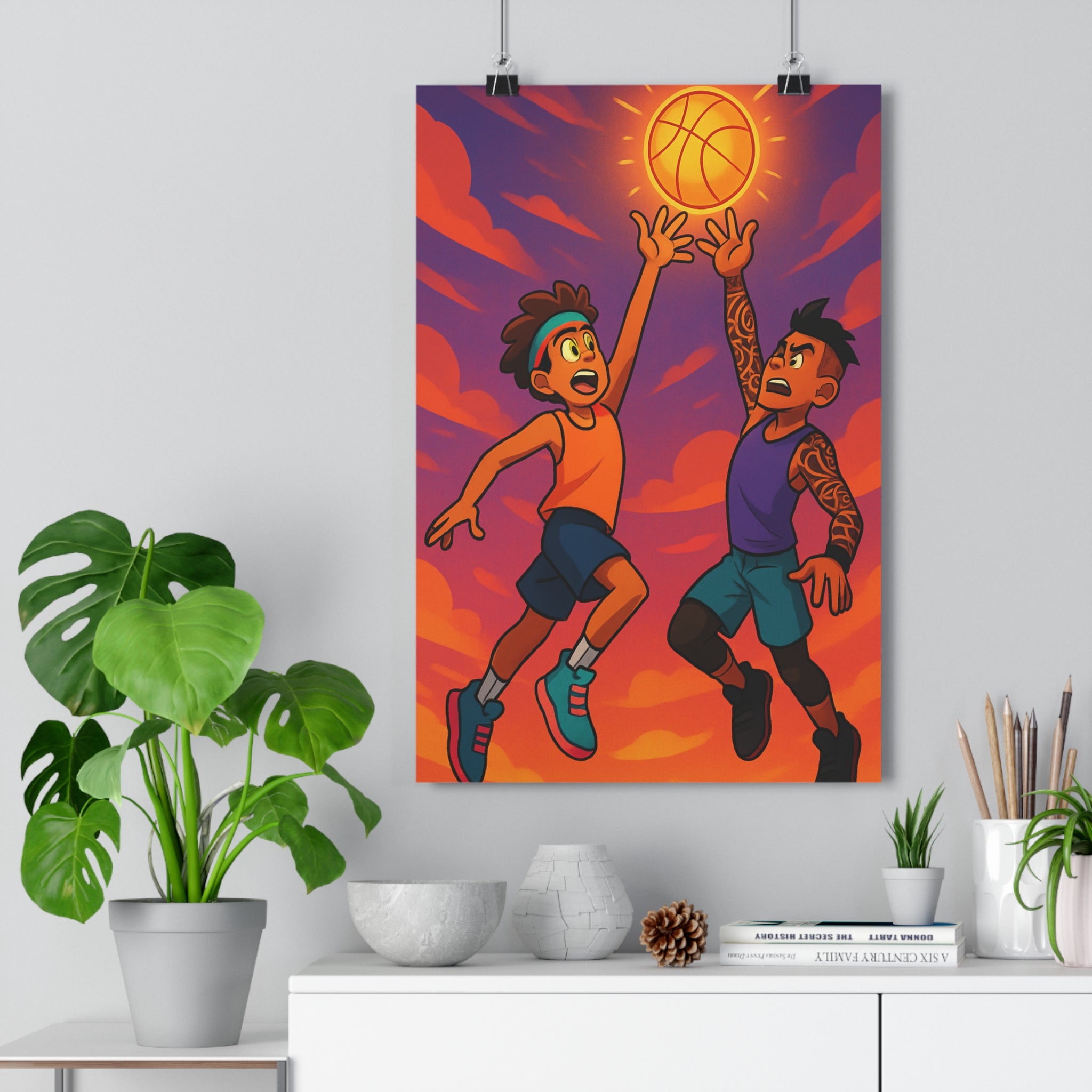 Poster décoratif animation vibrant coucher soleil orange violet sportif dynamique chambre moderne design mur