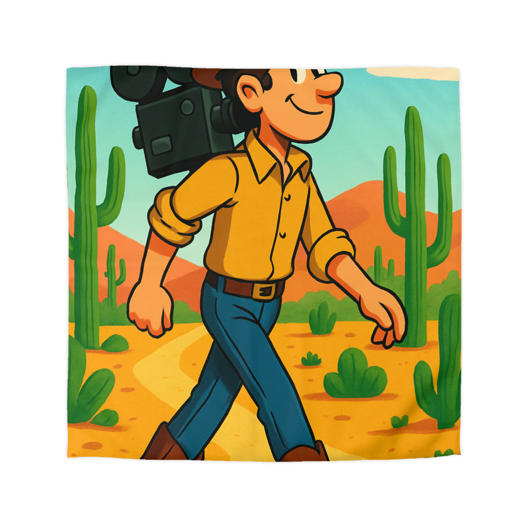 Housse de couette western cowboy dessin animé, désert cactus rétro style vibrant