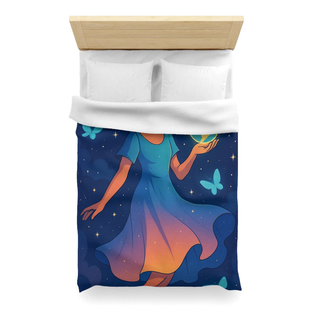 Housse de couette enfant rêve étoilé fille flottant avec globe et papillons