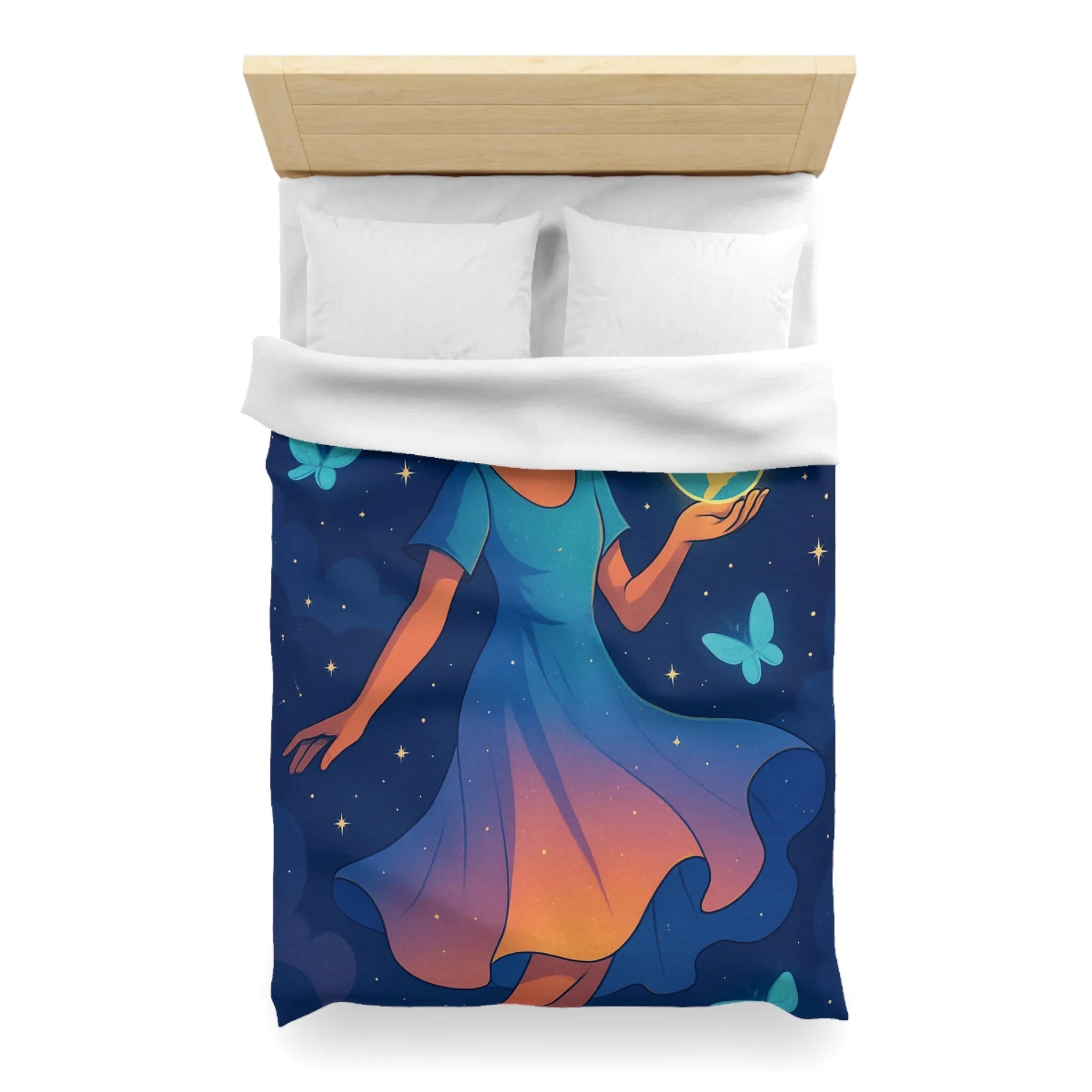 Housse de couette enfant rêve étoilé fille flottant avec globe et papillons