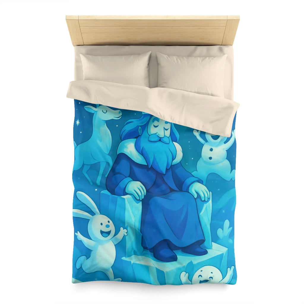 Housse de couette bleue roi de glace avec animaux et aurore boréale hivernale festive