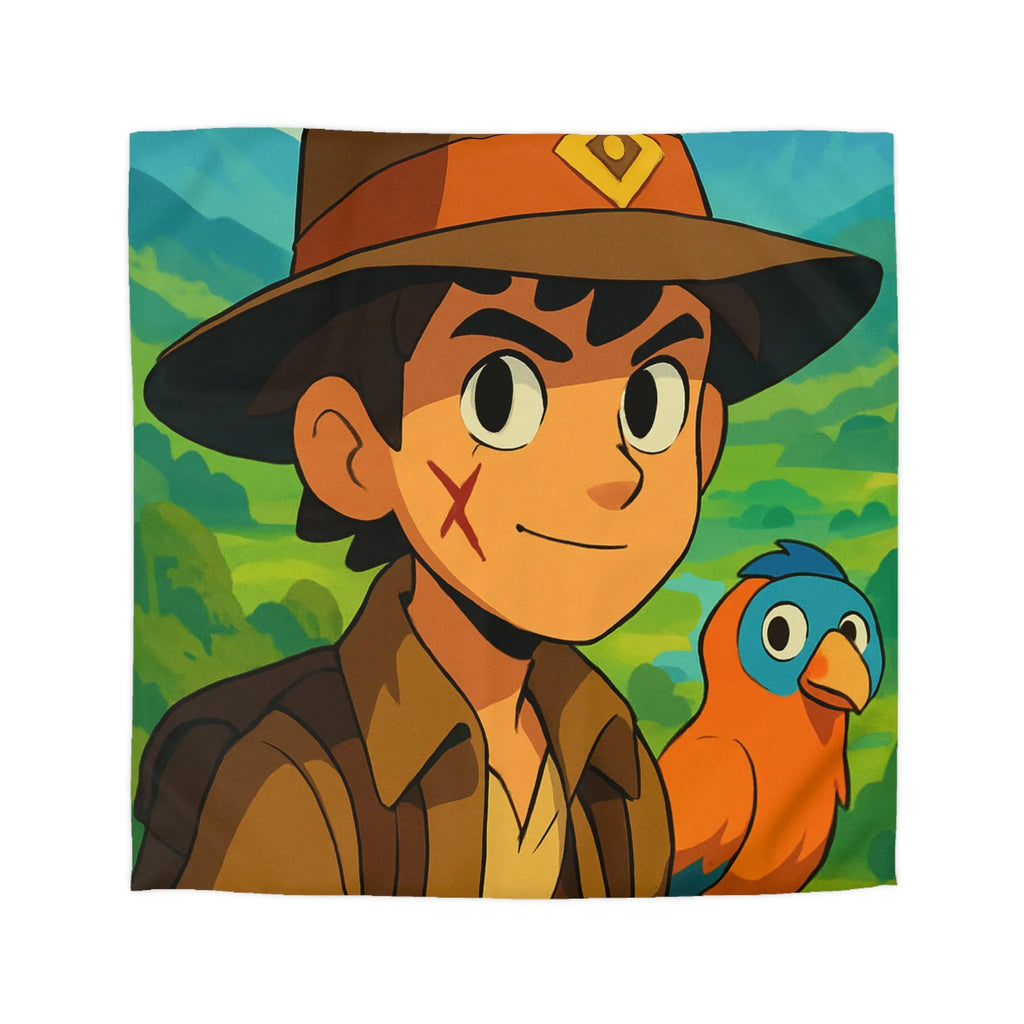 Housse de Couette Enfant Aventure Jungle avec Explorateur et Perroquet Coloré