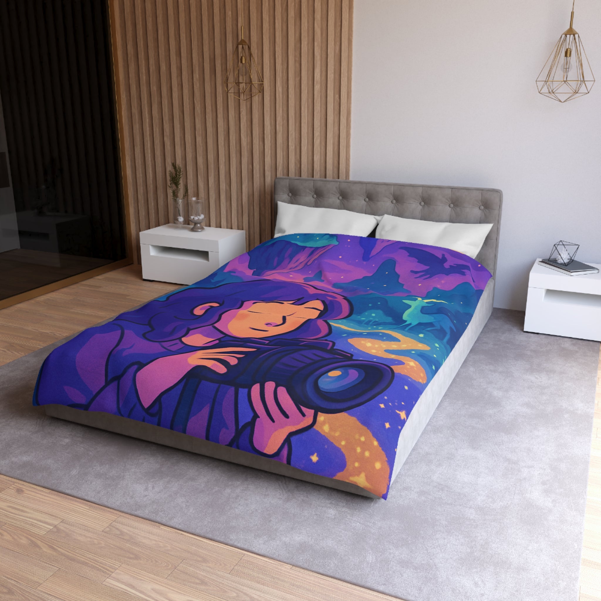 Housse de Couette Mystique avec Paysage Onirique et Envolée de Montagnes Flottantes