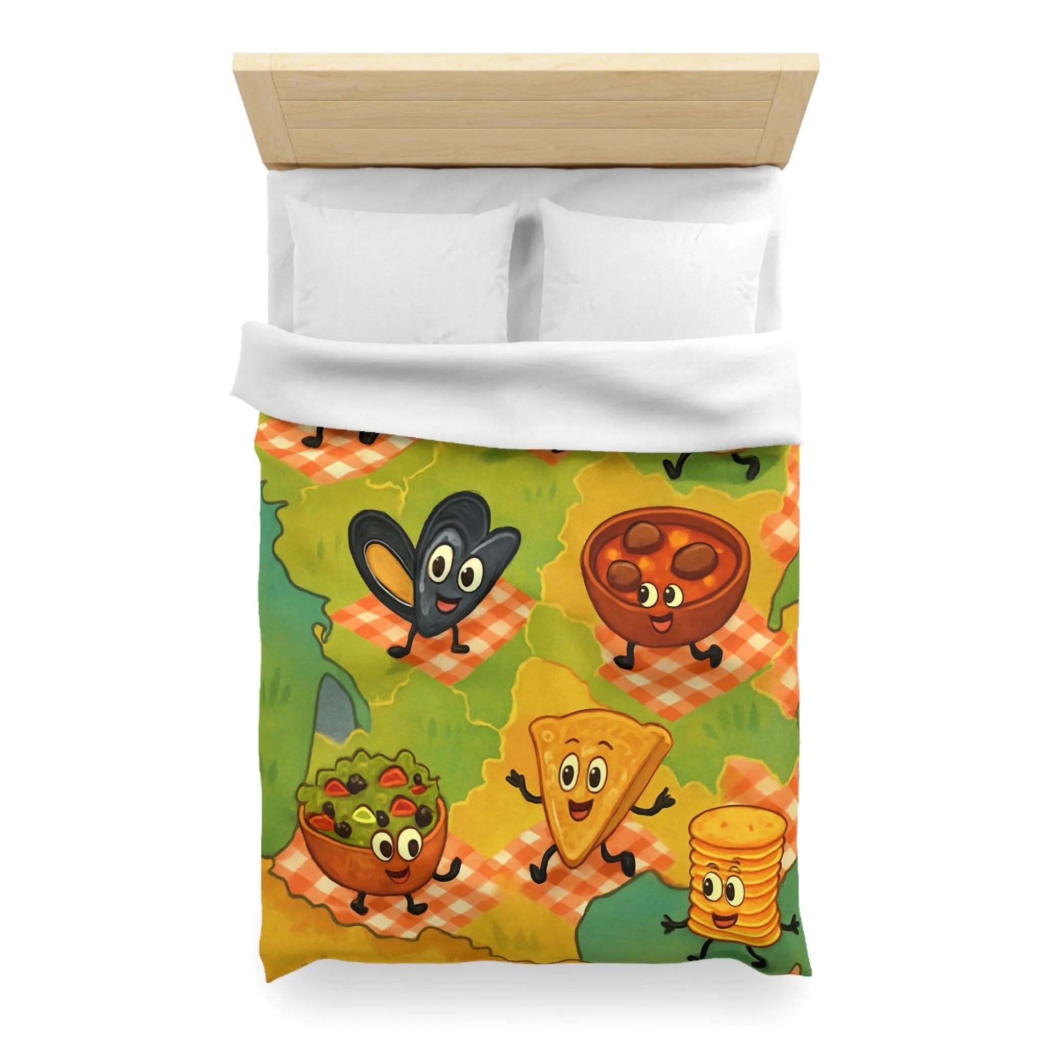 Housse de couette colorée avec motif ludique de spécialités culinaires françaises