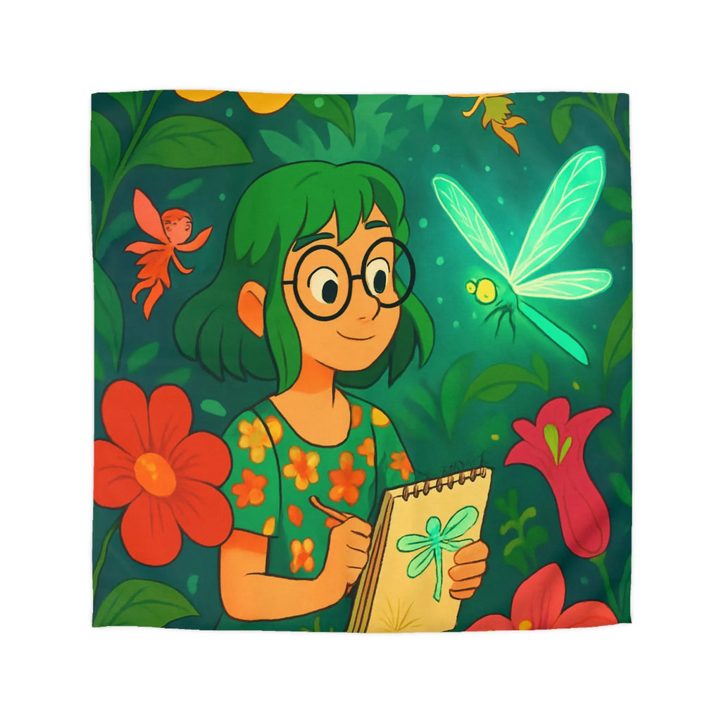 Housse de couette colorée avec fées et libellule dans un jardin enchanteur