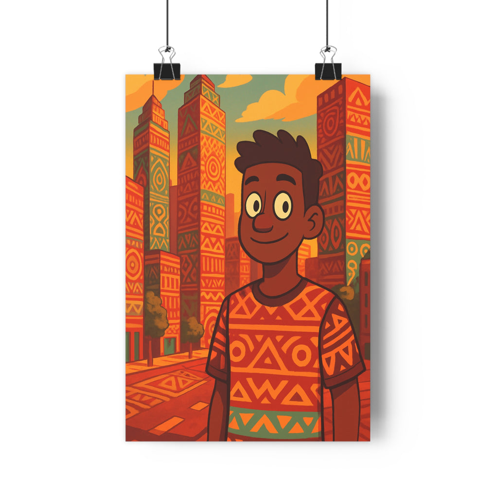 Poster décoratif tribal urbain moderne orange rouge dynamique salon chambre cartoon ambiance chaleureuse style