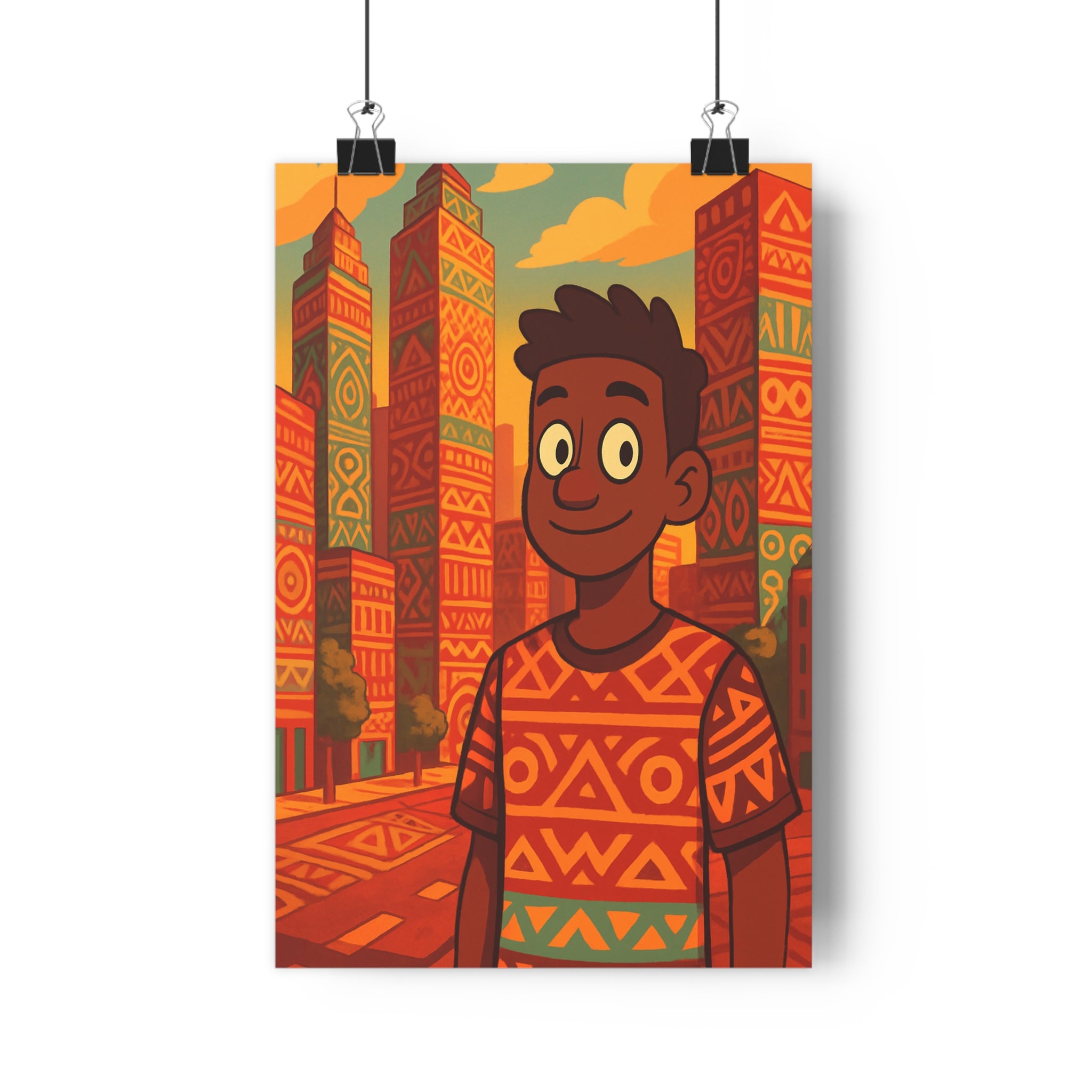 Poster décoratif tribal urbain moderne orange rouge dynamique salon chambre cartoon ambiance chaleureuse style