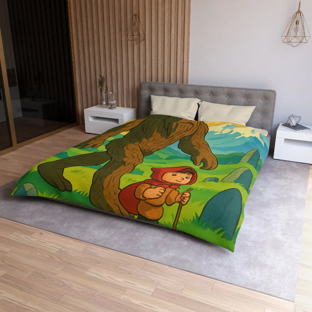 Housse de Couette Magique avec Créature Forestière et Enfant à la Cape Rouge