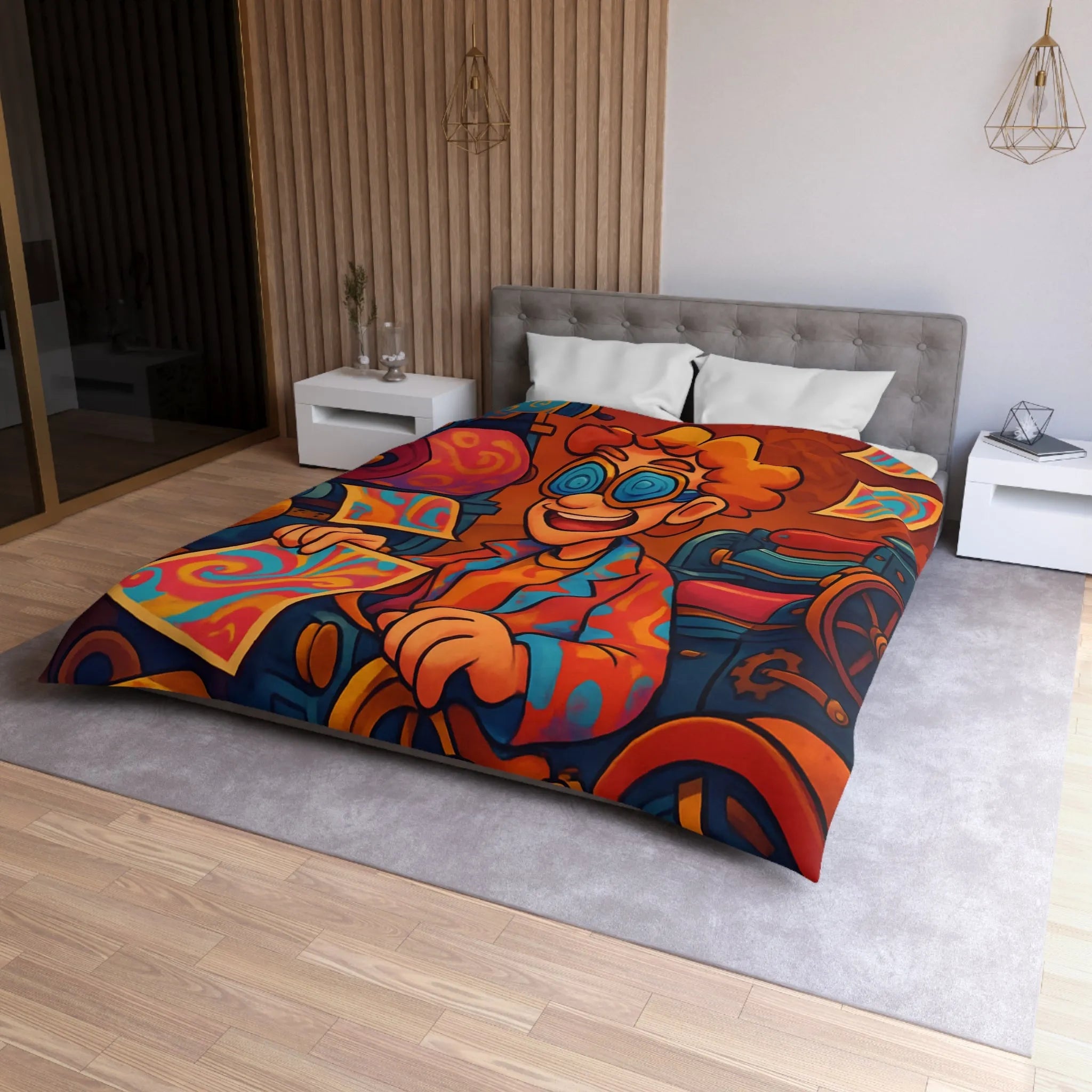 Housse de Couette Artistique avec Motifs Tourbillonnants et Couleurs Vives Pour Ambiance Ludique