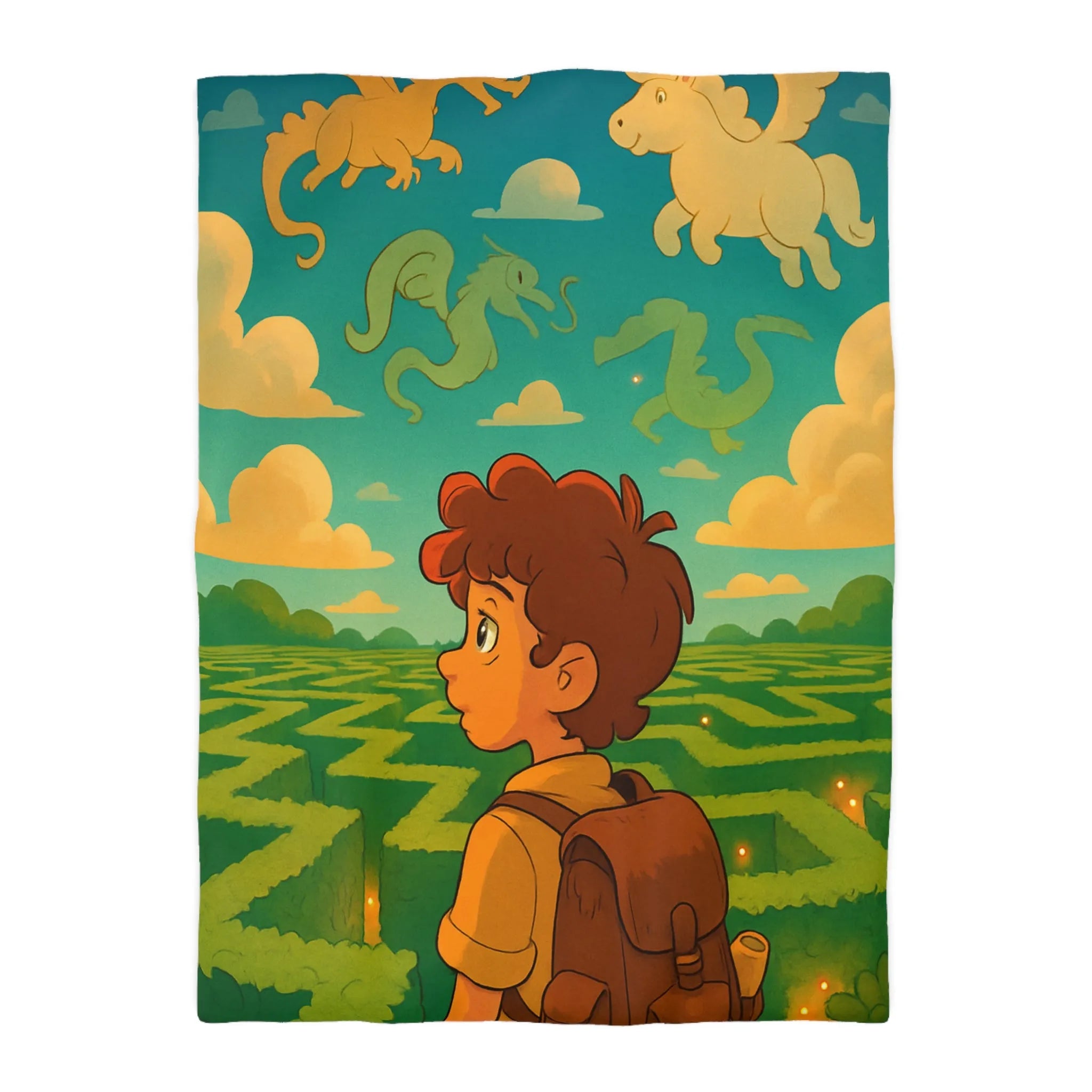 Housse de couette magique avec labyrinthe et créatures fantastiques pour enfants rêveurs