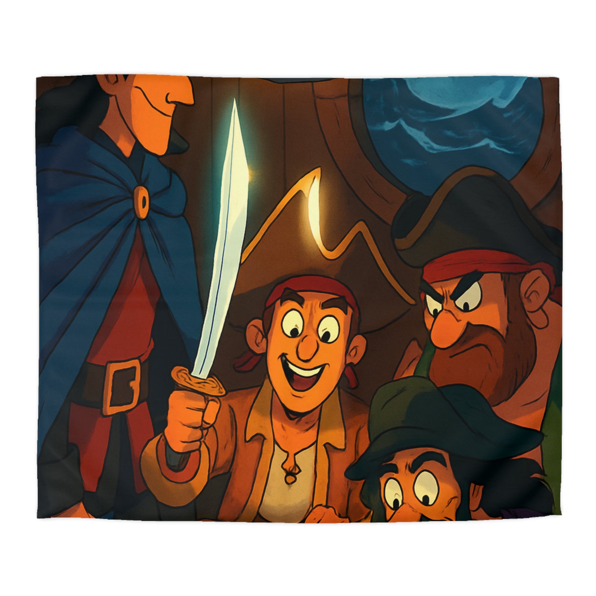 Housse de Couette Pirate Cartoon avec Carte Trésor et Équipage Sous Lampe