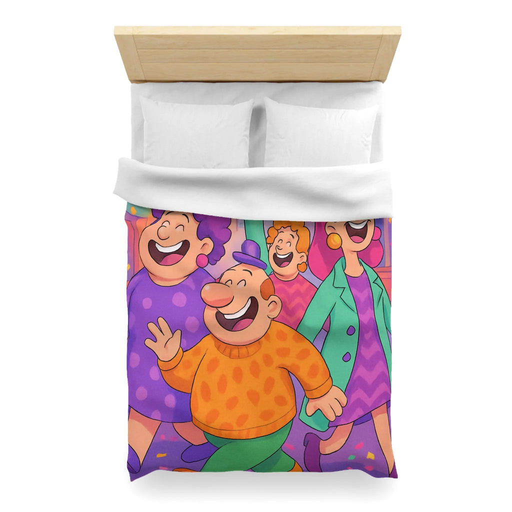 Housse de couette joyeuse avec personnages et ballons pour décoration festive chambre