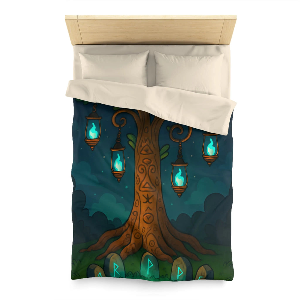 Housse de Couette Arbre Mystique avec Runes Éclairées pour Chambre Enchantée et Magique
