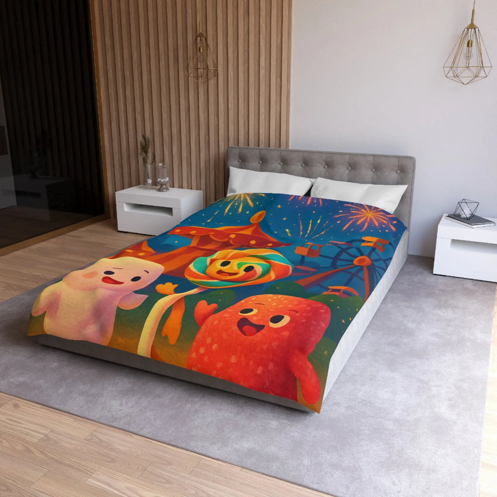 Housse de couette douce fête foraine avec marshmallow, sucette et feu d'artifice