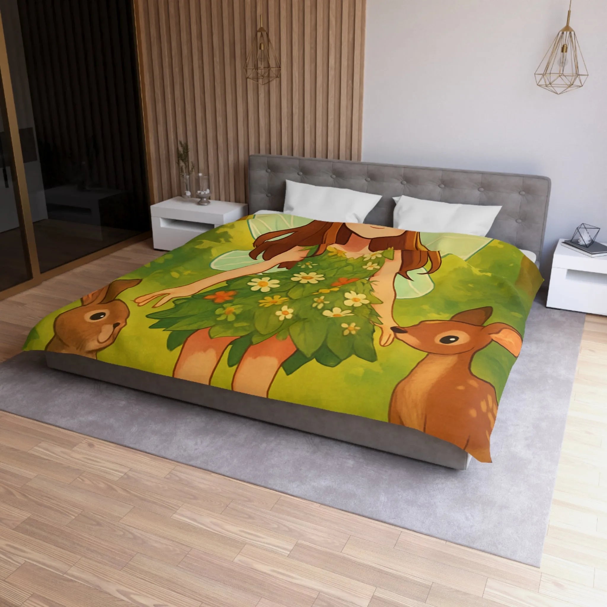 Housse de couette féerique avec fée et animaux de la forêt pour enfants