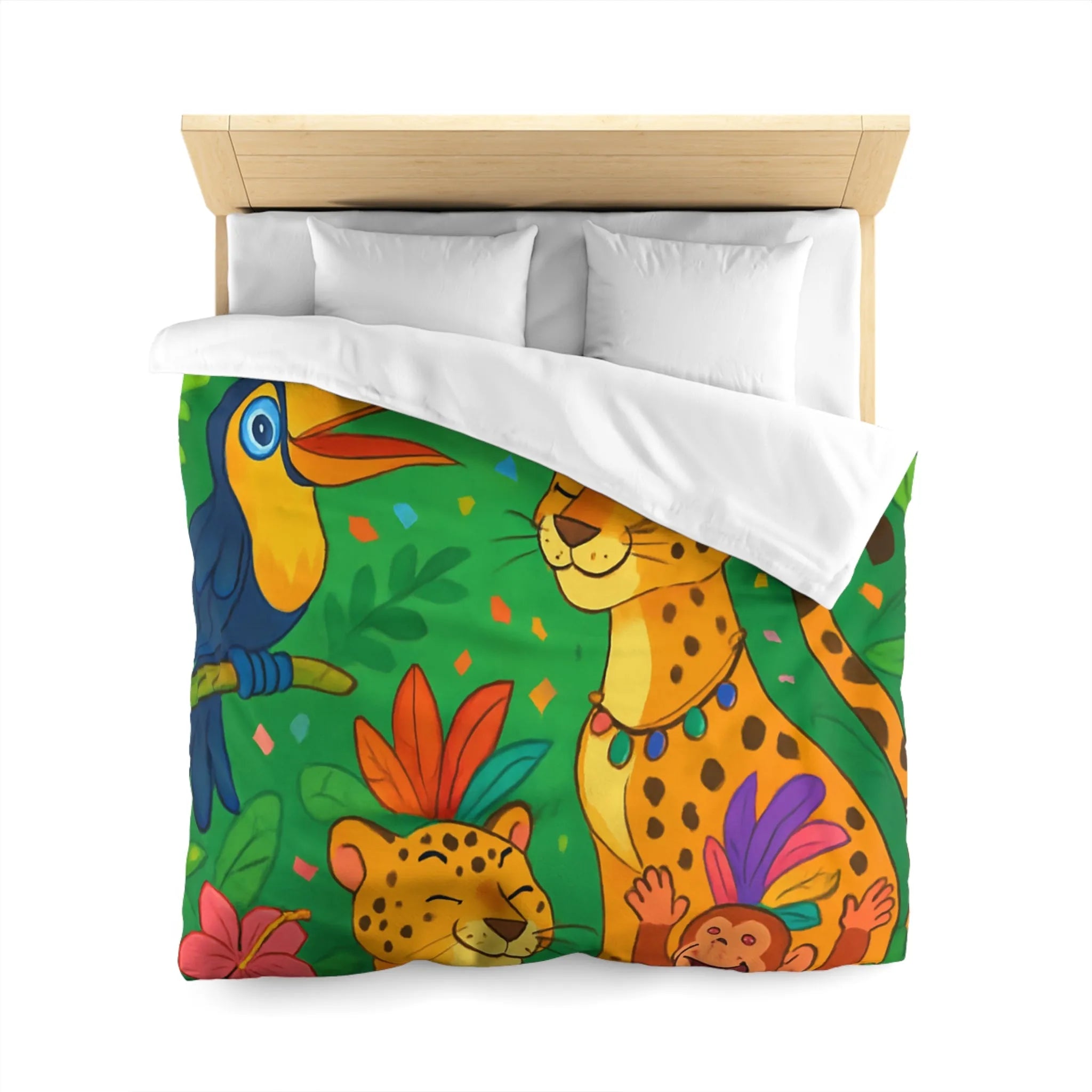 Housse de couette colorée avec animaux exotiques, motif jungle joyeux pour chambre enfant