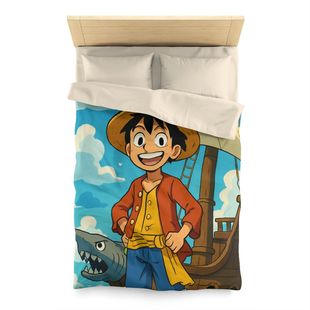 Housse de Couette Anime Pirate Enfant Aventure Bateau Mer Ciel Bleu Nuages