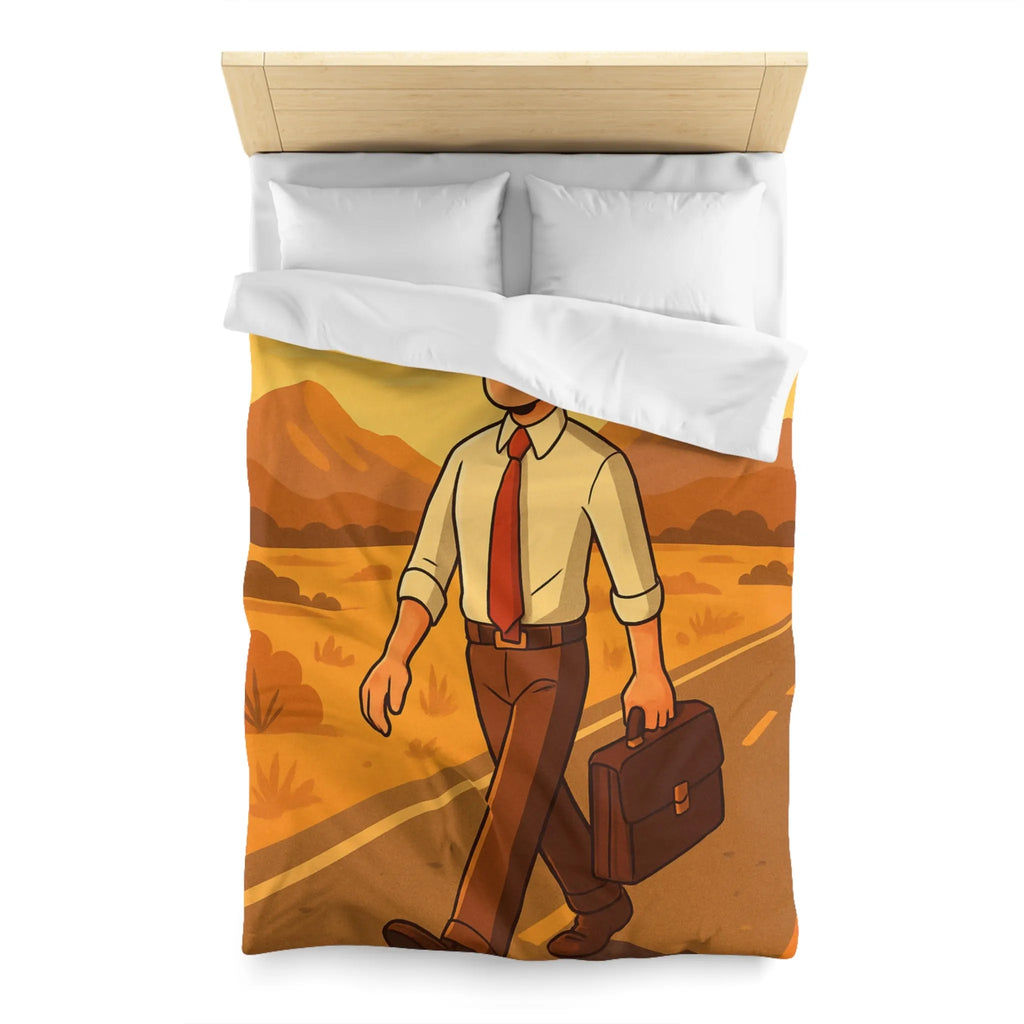 Housse de couette avec illustration d'homme marchant au coucher du soleil style rétro