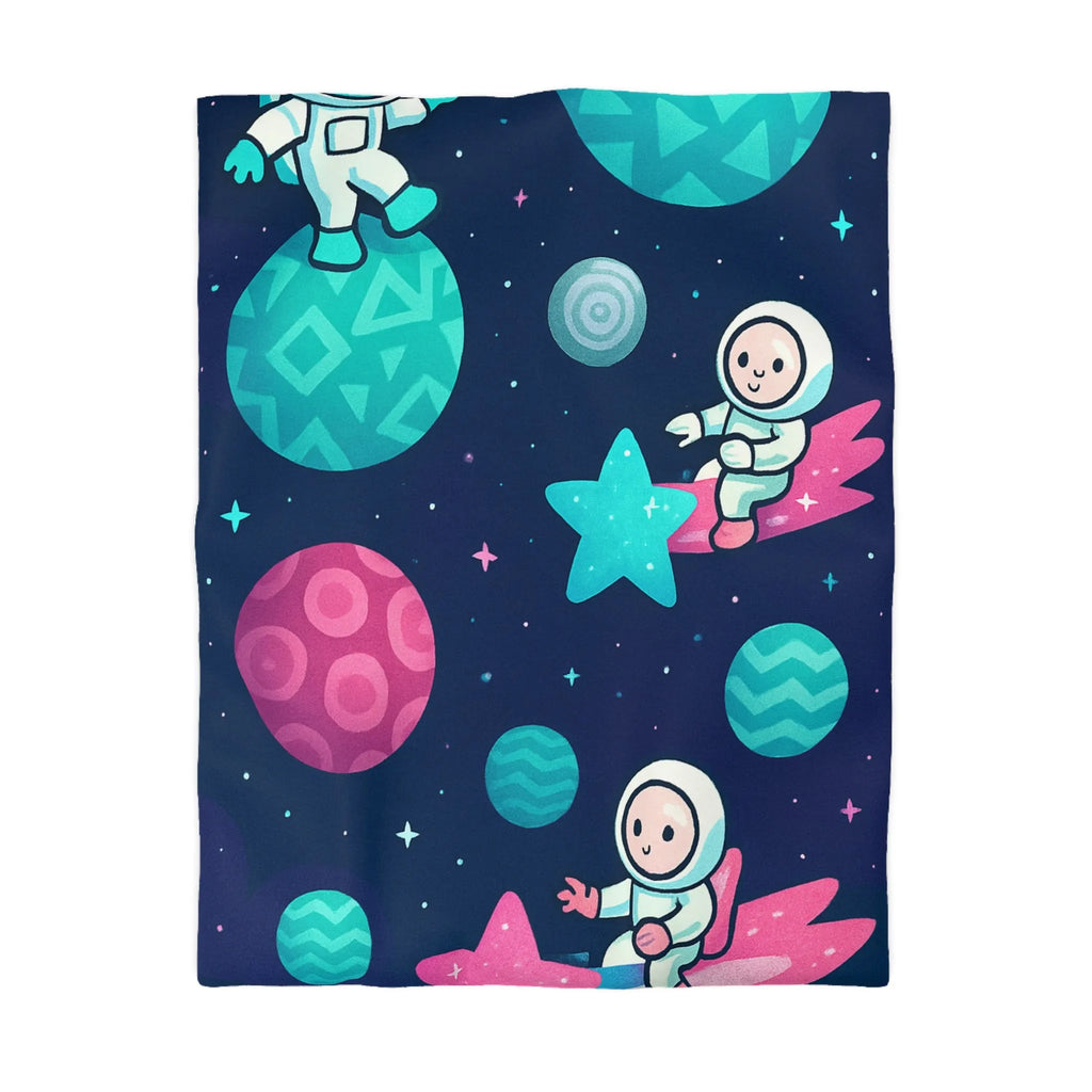 Explorez l'univers magique avec des astronautes joyeux sur fond stellaire pour enfants