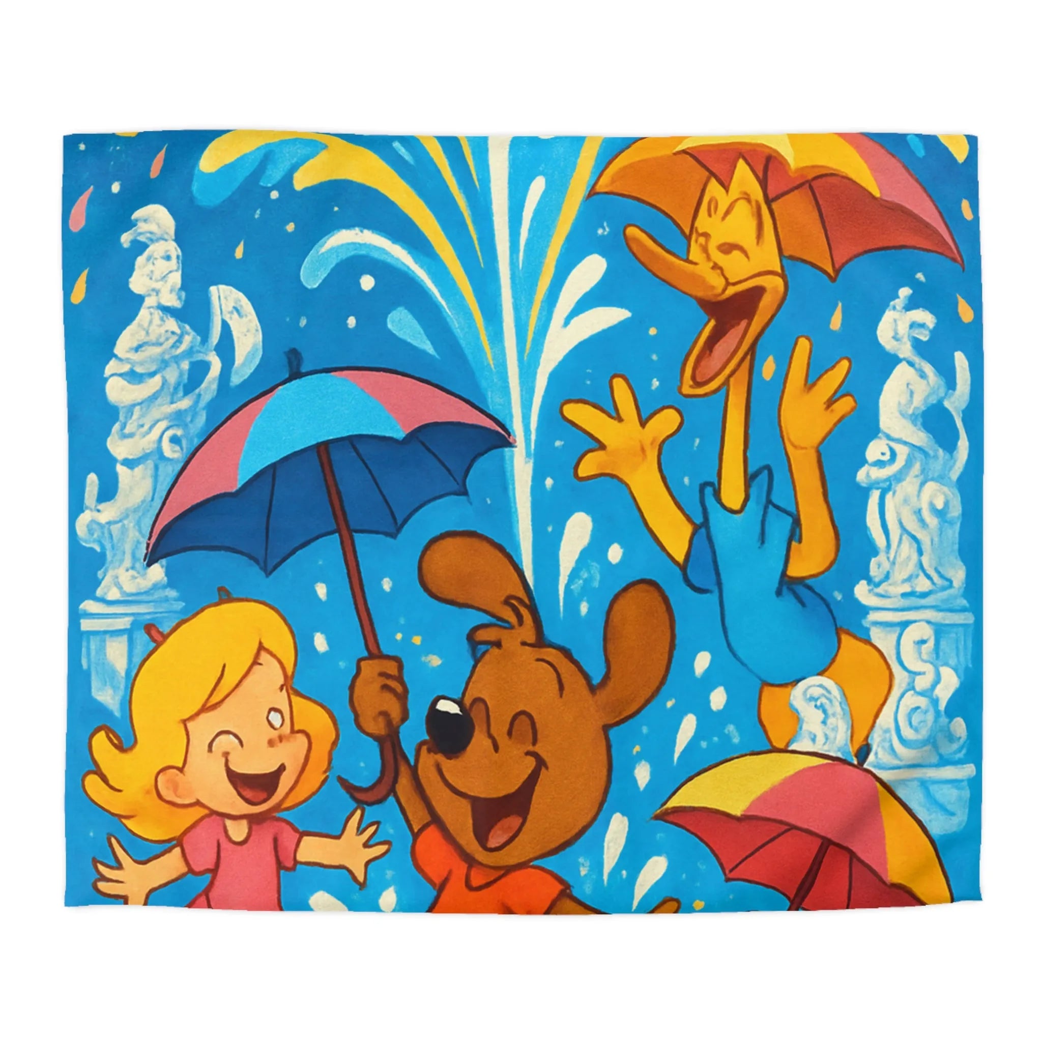 Housse de couette joyeuse avec animaux et enfants sous feux d'artifice colorés