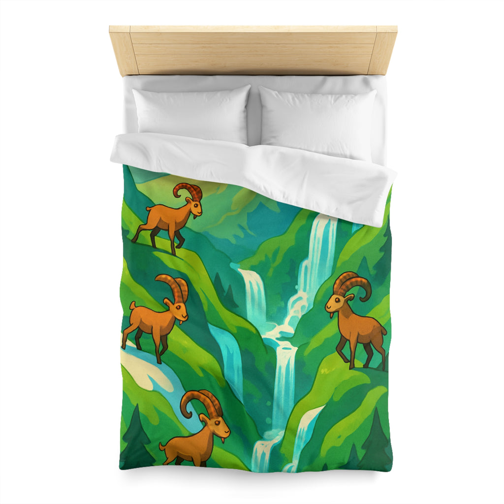 Housse de couette montagneuse avec bouquetins et cascades pour chambre paisible