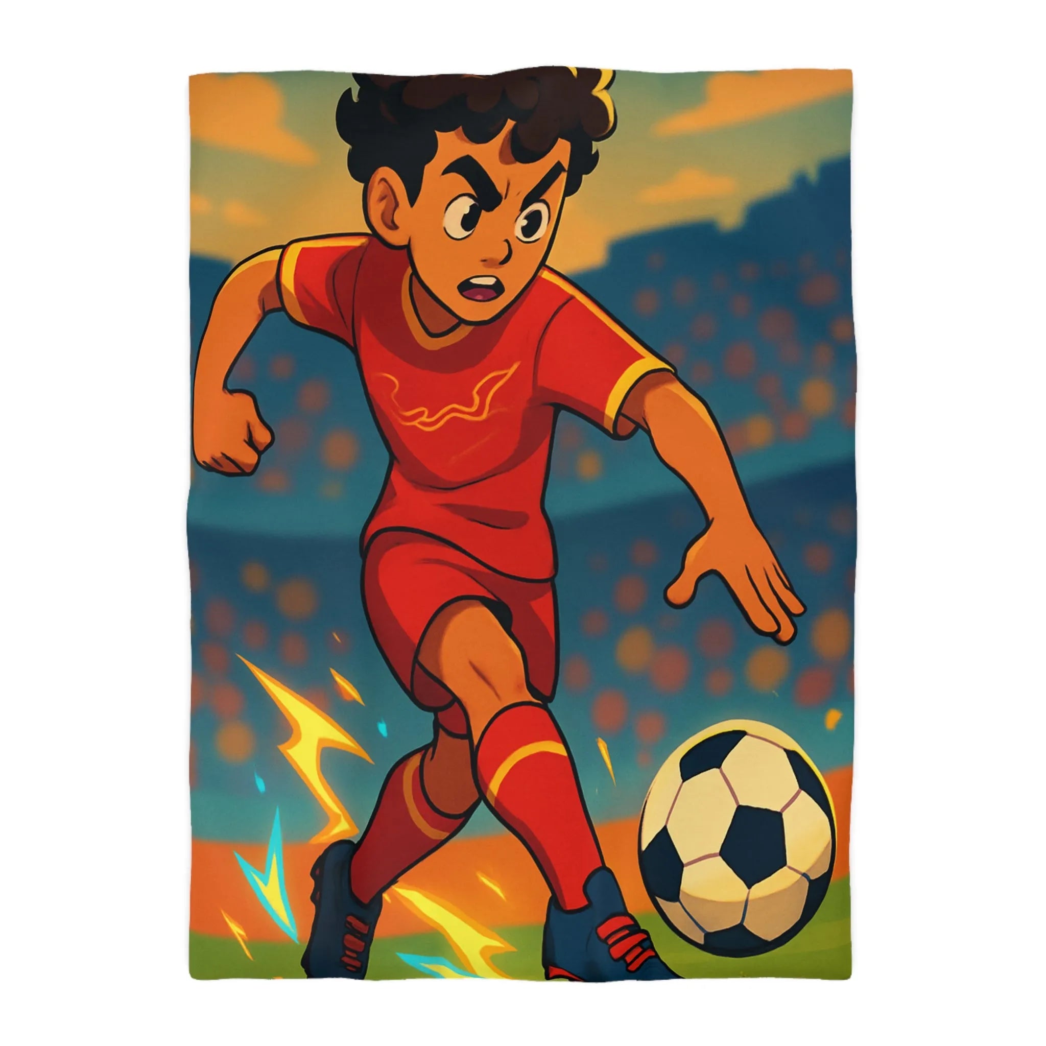 Housse de couette football enfant design joueur intense terrain animation colorée