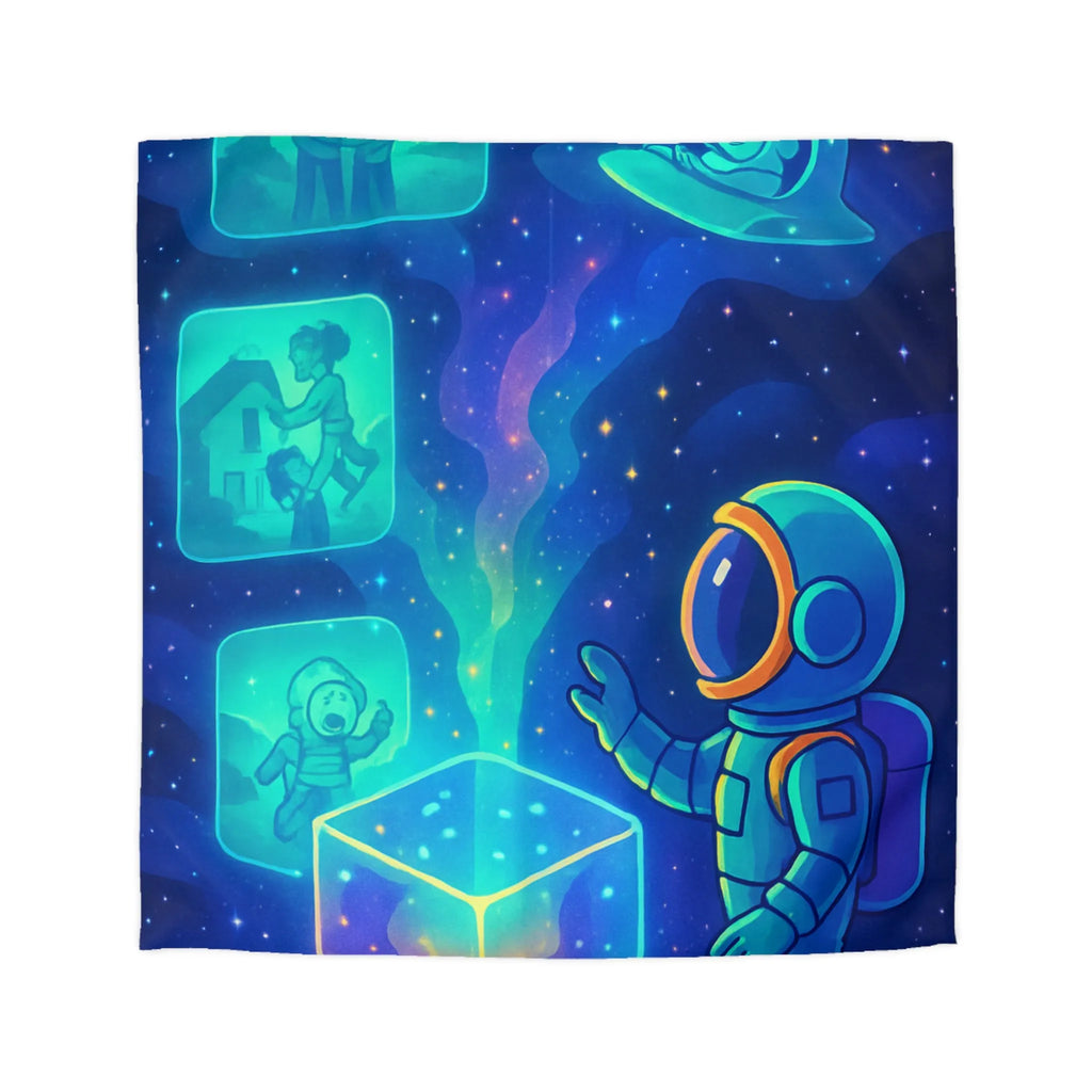 Housse de Couette Galaxie Enfant Rêveur avec Espace, Astronaute et Cube Mystique