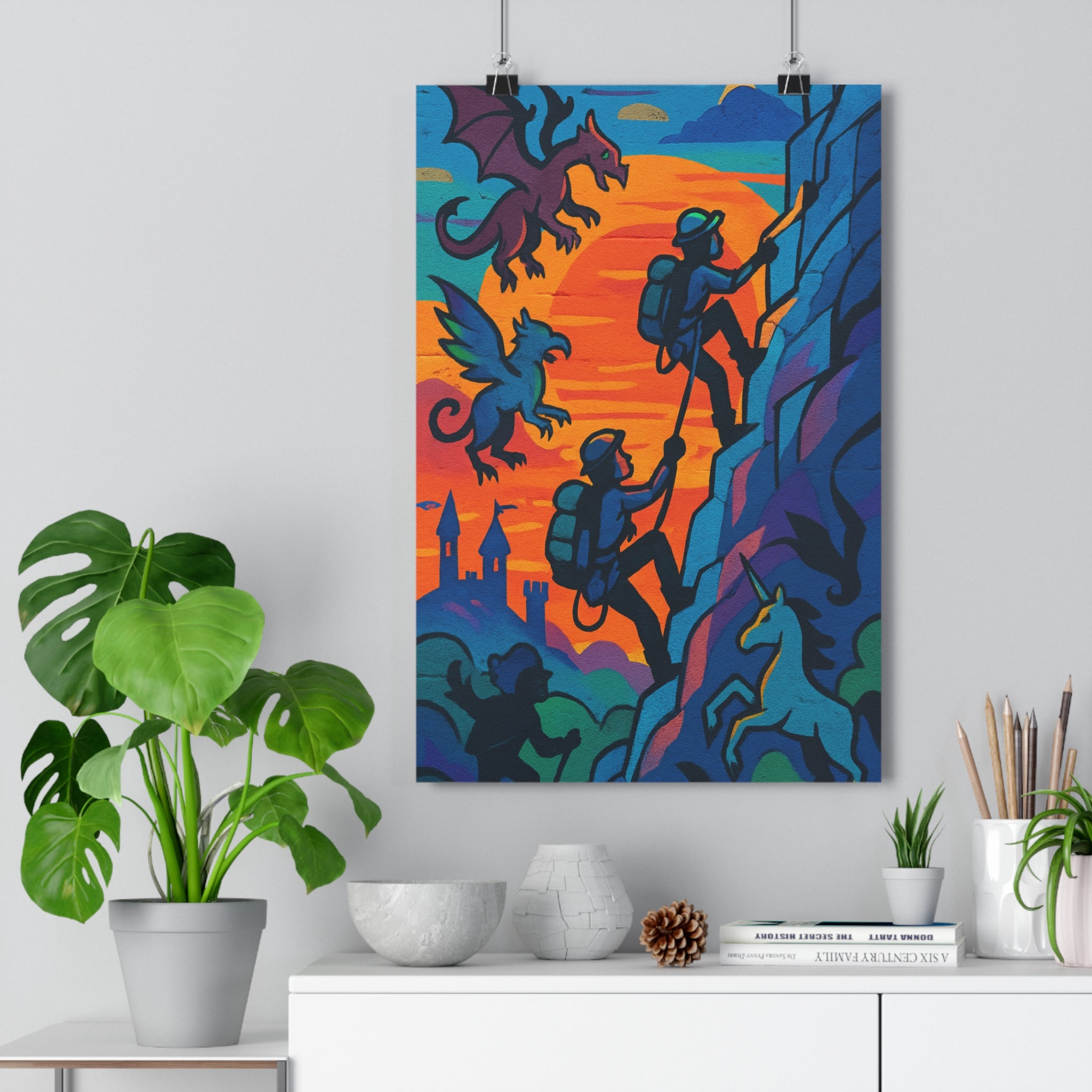 Poster décoratif aventure coloré cartoon dynamique chambre enfant bleu orange violet créatif fantastique énergique