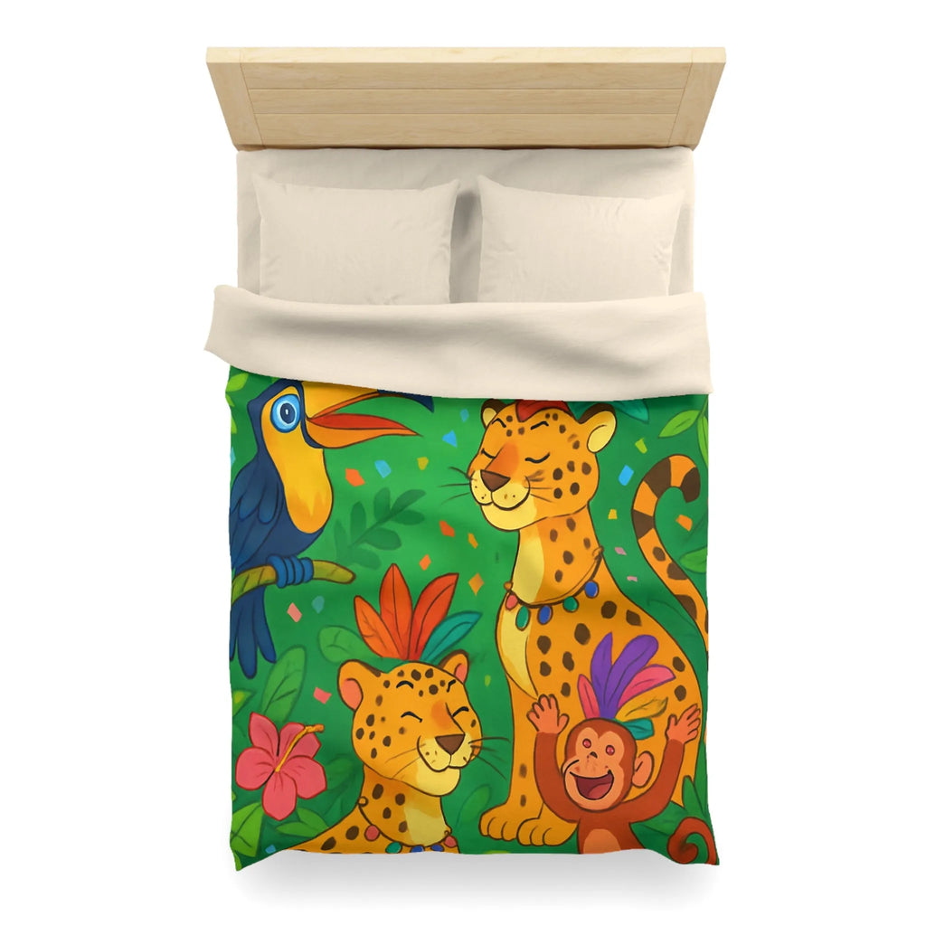 Housse de couette colorée avec animaux exotiques, motif jungle joyeux pour chambre enfant