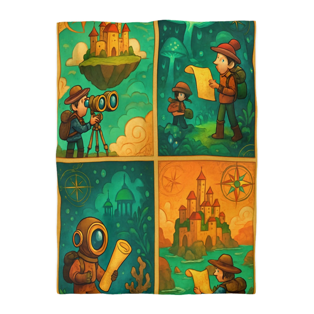 Housse de couette aventure fantastique pour chambre d'enfant avec exploration imaginaire colorée