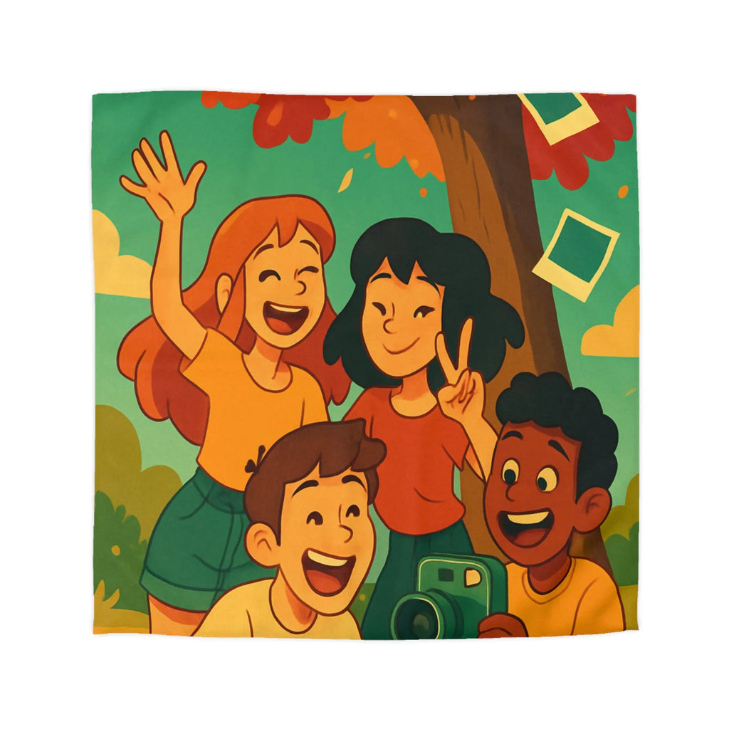 Housse de Couette Enfants Arborant Motif Nature et Joie Automnale Avec Polaroids