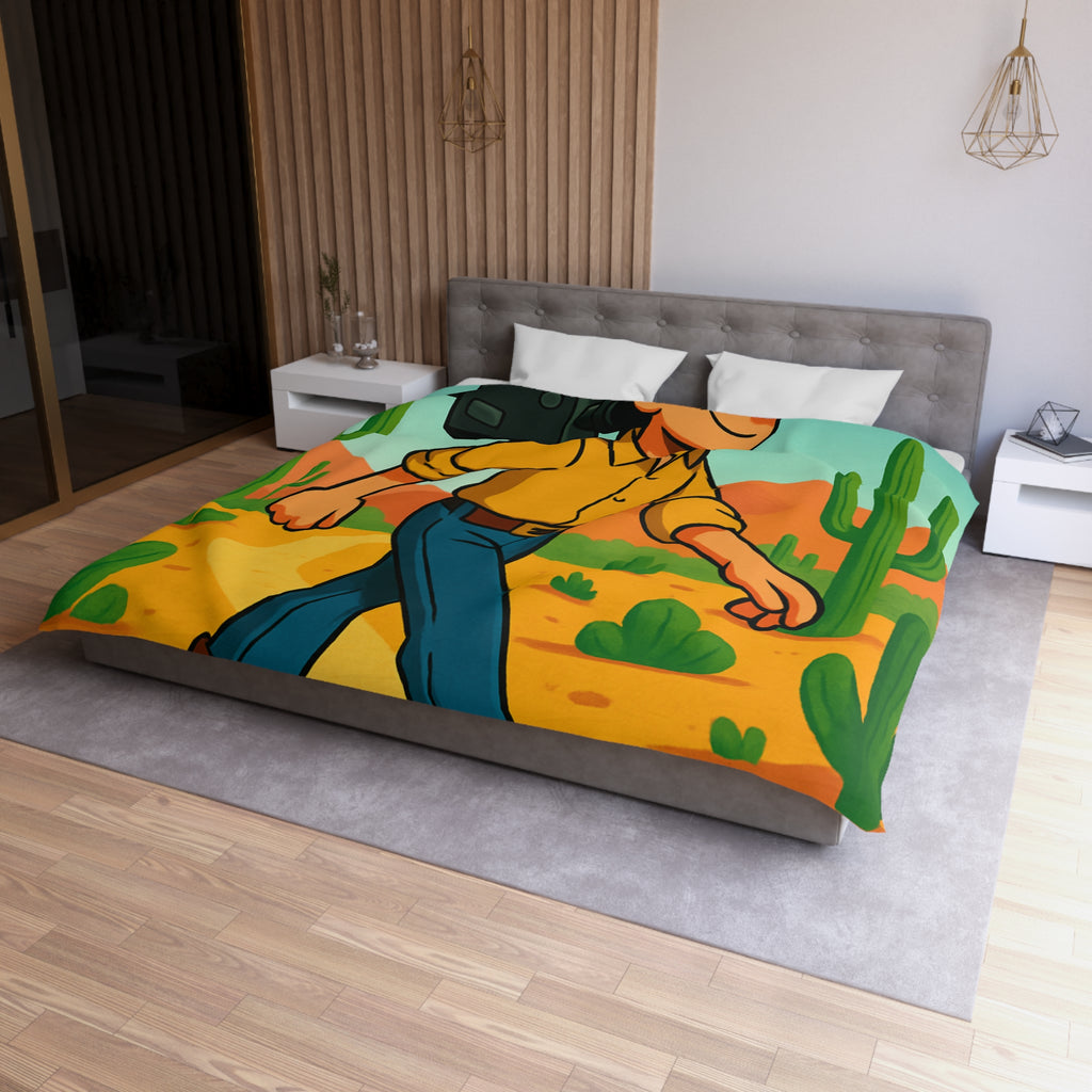 Housse de couette western cowboy dessin animé, désert cactus rétro style vibrant