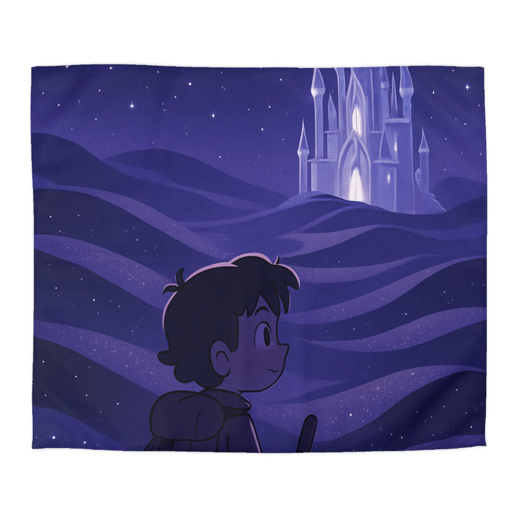 Housse de couette magique avec château céleste et promeneur nocturne scintillant