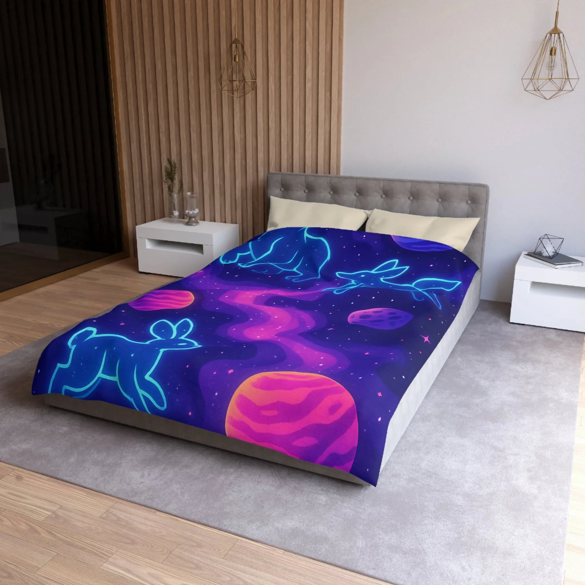 Housse de Couette Étoilée Animaux Néon Cosmiques pour Atmosphère Surnaturelle et Apaisante