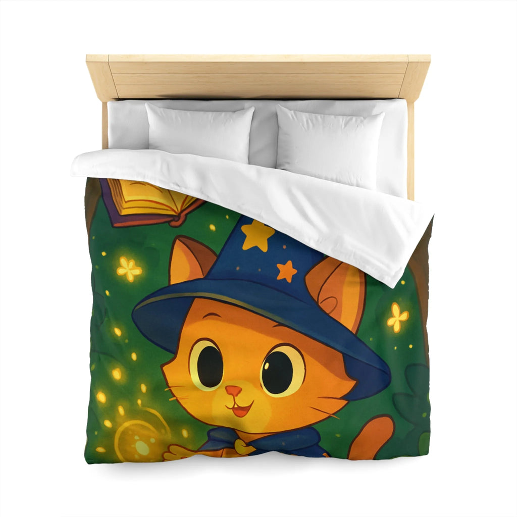 Housse de couette magique pour enfants avec chaton sorcier et forêt enchantée