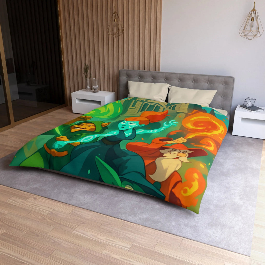 Housse de couette magique pour enfant avec personnages et château, ambiance féérique animée