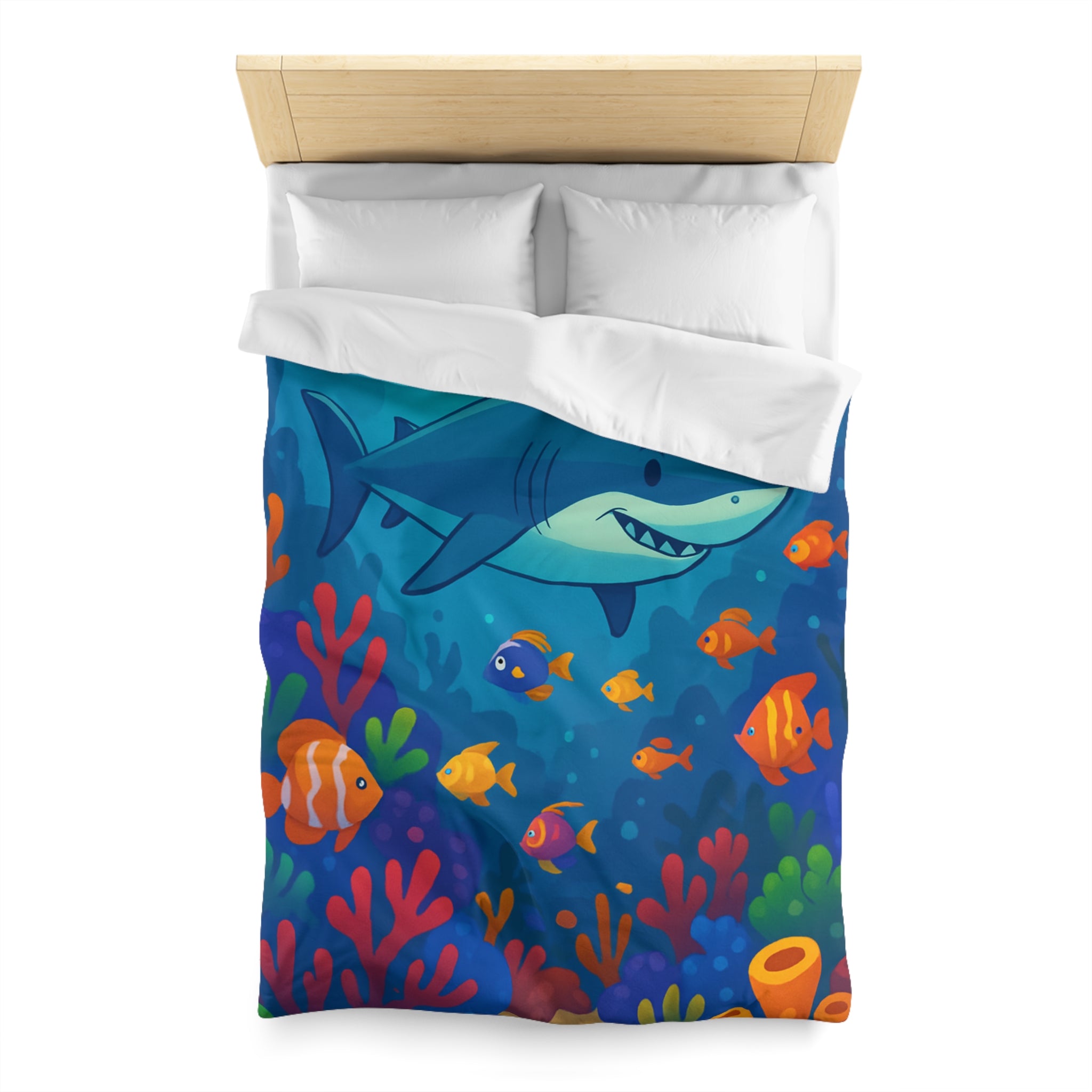 Housse de Couette Océan Coloré avec Requin et Poissons Tropicaux Pour Enfants