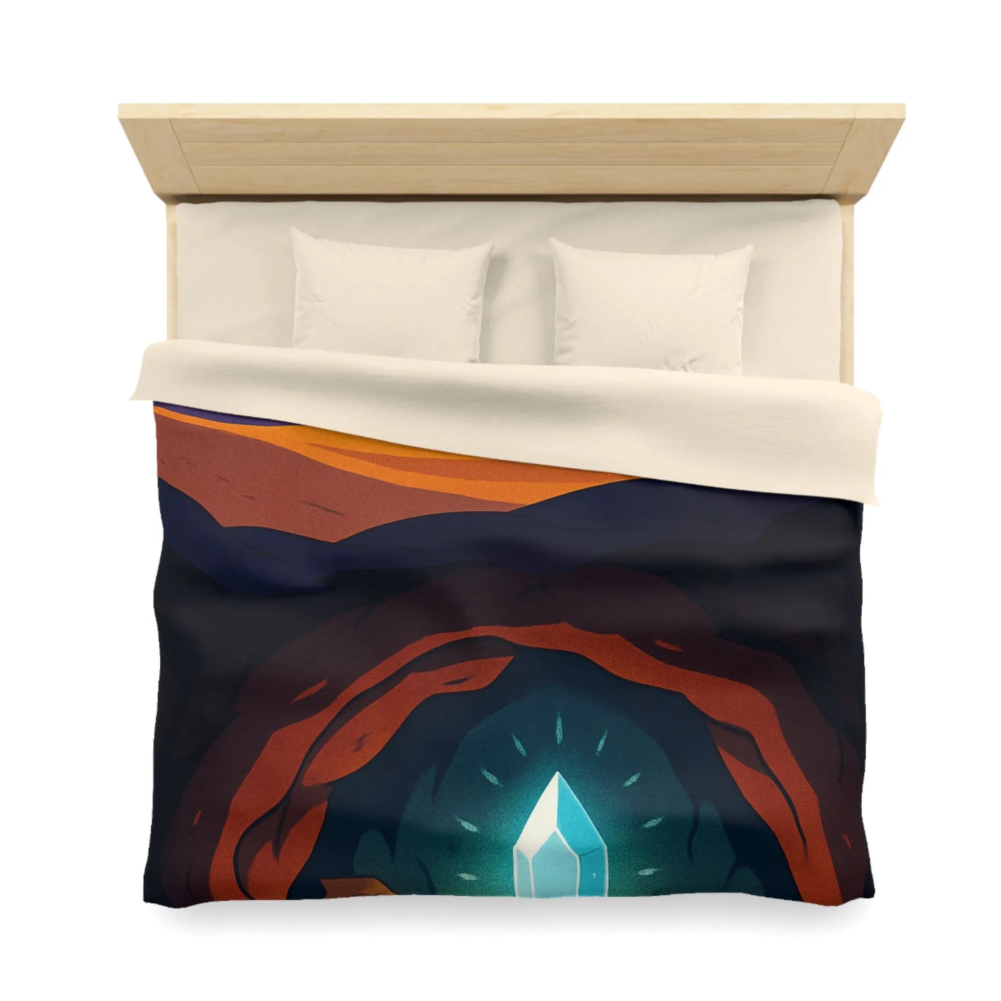 Housse de couette avec paysage nocturne et cristal lumineux dans une grotte mystérieuse