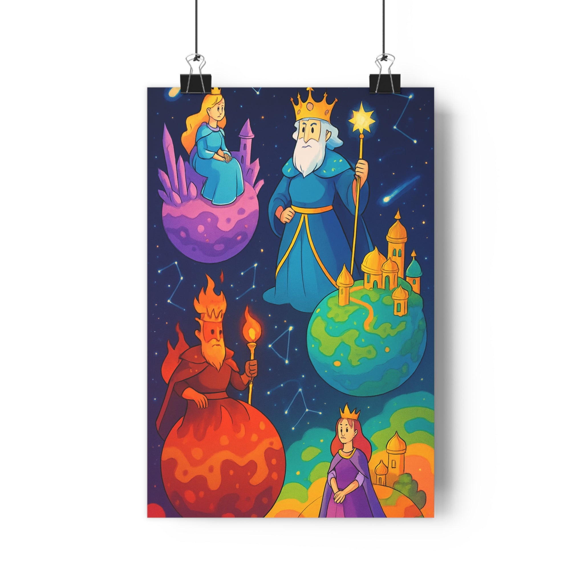 Poster décoratif dessin animé bleu rouge vert fantaisie épique magique chambre enfant ambiance royale