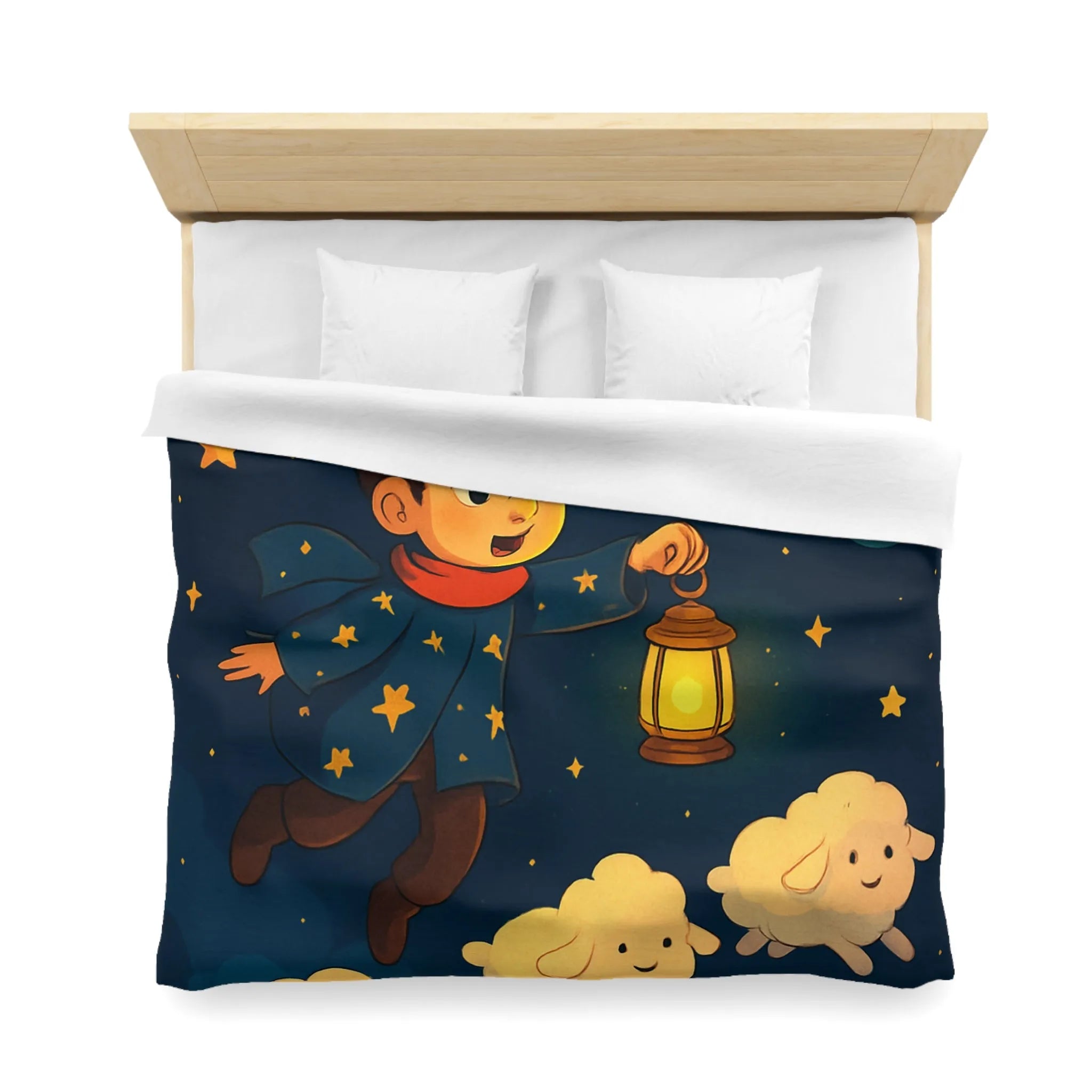 Housse de couette enfant rêveur avec étoiles, lune et moutons volants mignons