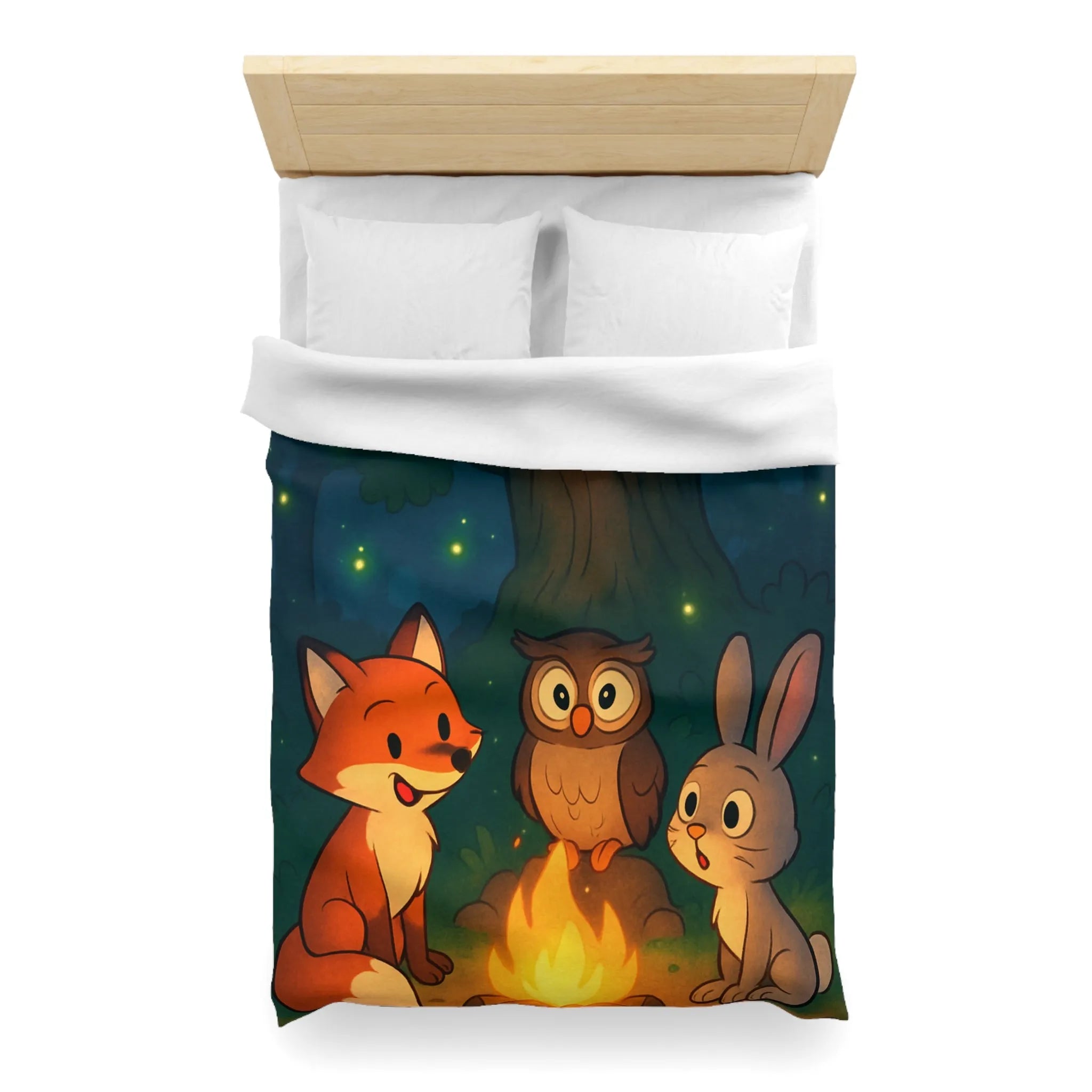 Housse de couette forêt mystique animaux autour du feu sous ciel étoilé magique