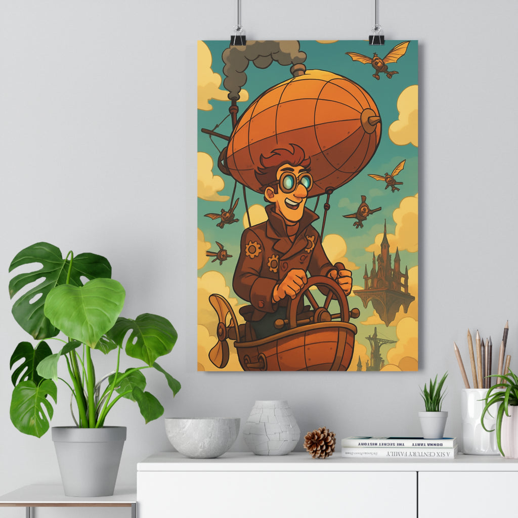 Poster décoratif steampunk aventure ciel doré joyeux salon bureau rétro fantastique design tendance qualité