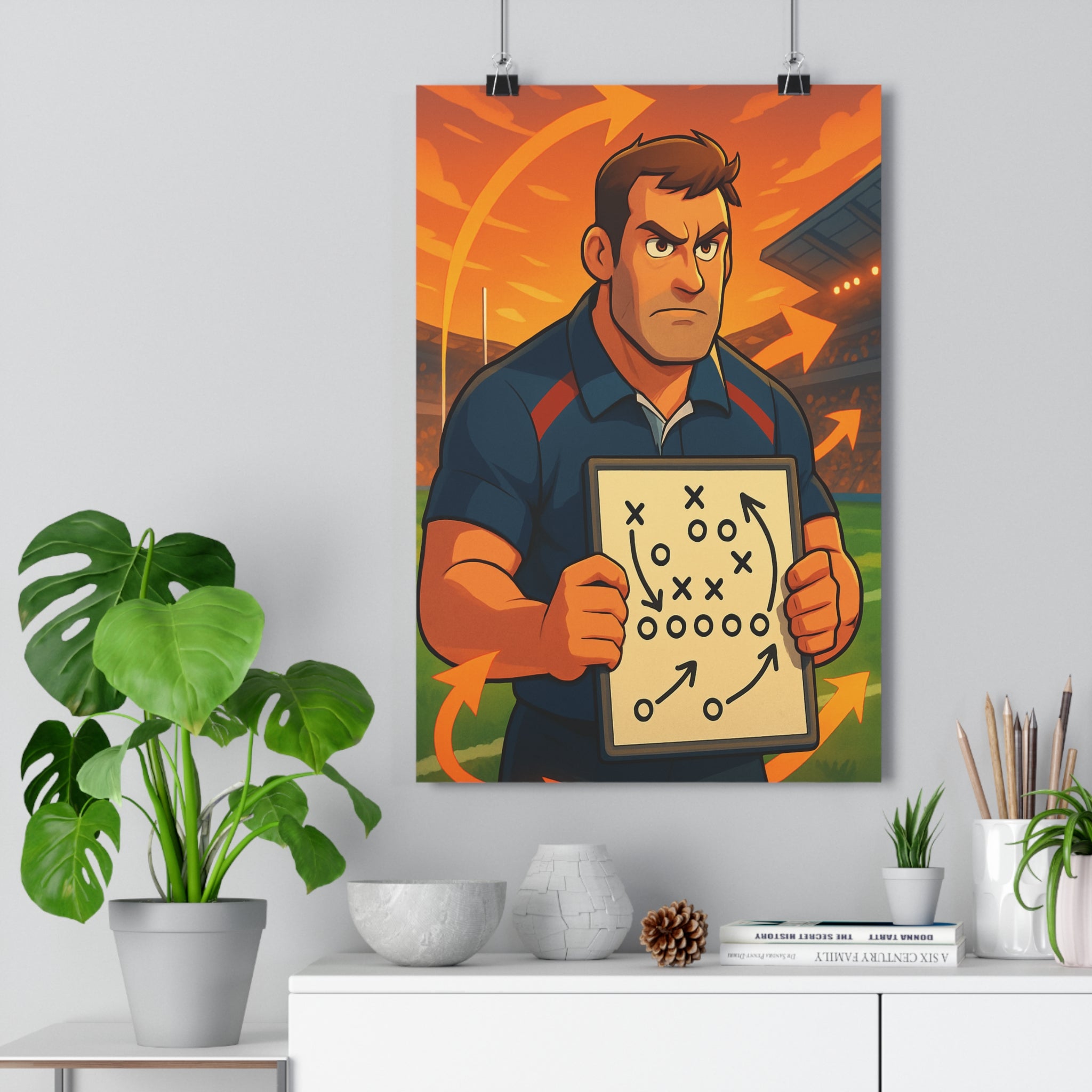 Poster décoratif moderne rugby bleu orange cartoon stratégique dynamique chambre salon maillot tableau sportif