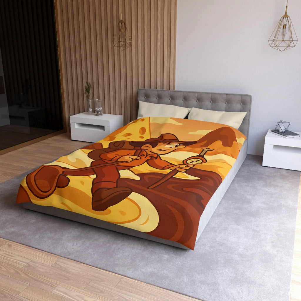 Housse De Couette Aventure Rétro Souvenirs Chocolat Montagne Désert Dunes Jaunes Illustration