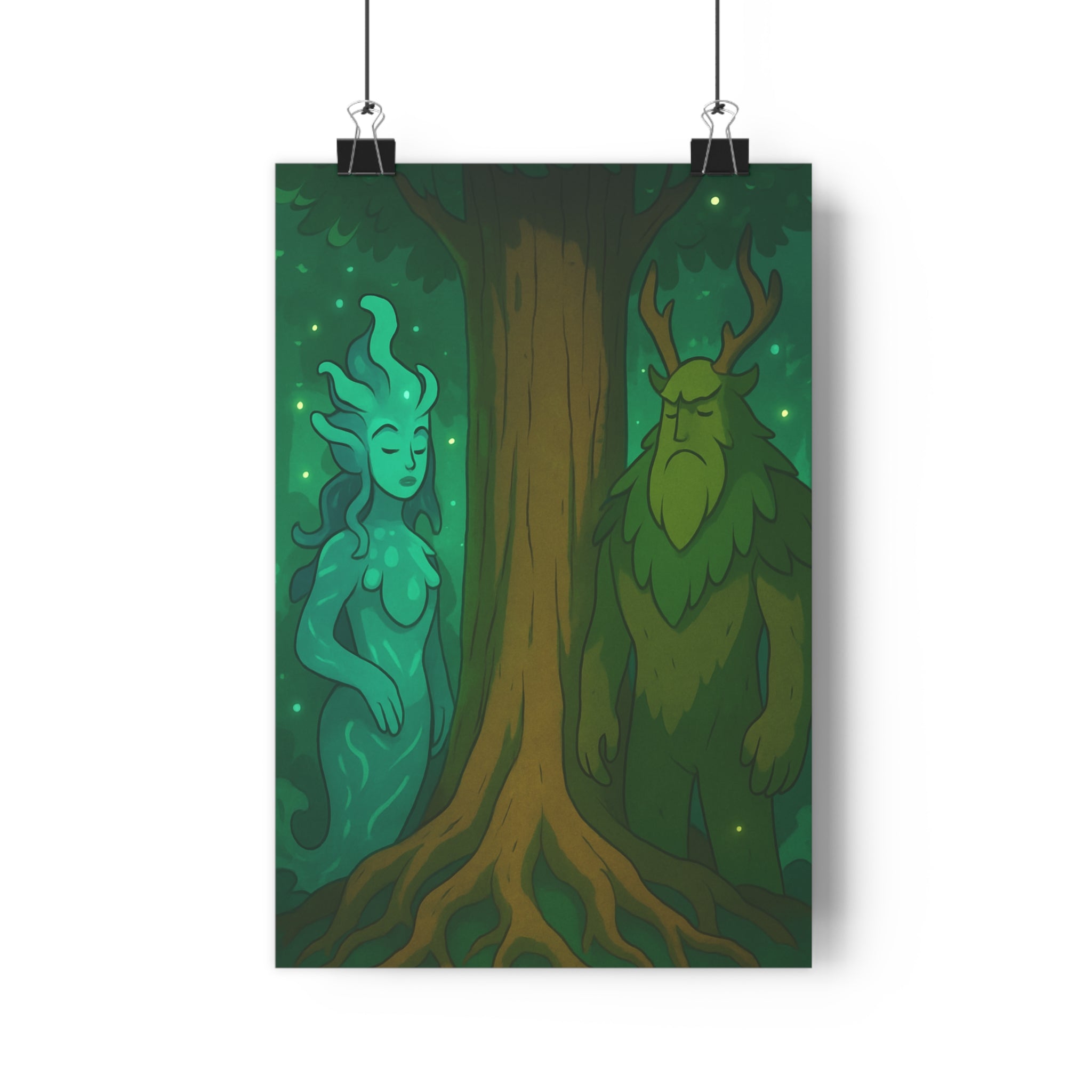 Poster décoratif mystique vert anime salon chambre spirituel équilibré nature illustration apaisante muraux intérieur